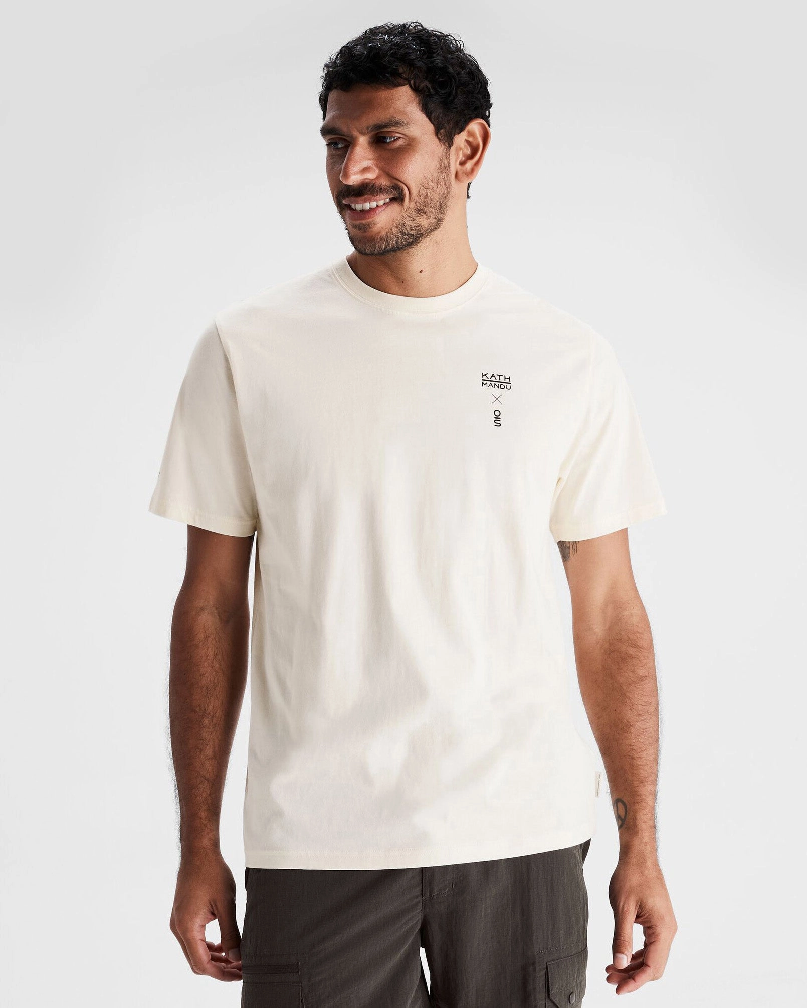 Men's O.Smither Lines Organic Cotton T-shirt - Natural WideNeckOpening Anti Pilling