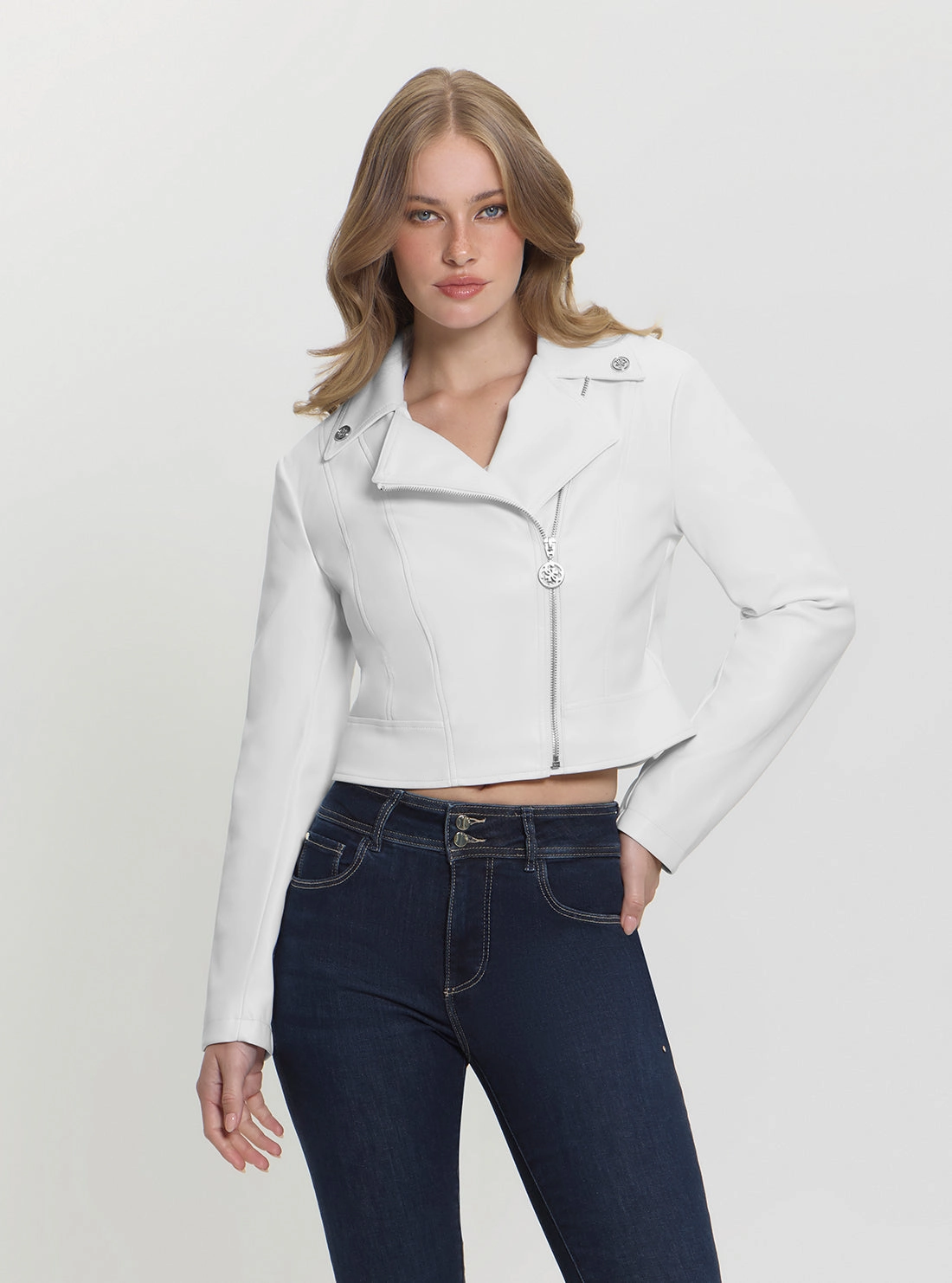 DurableStitching White Clemence Faux-Leather Jacket
