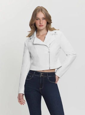 White Clemence Faux-Leather Jacket Hidden Ventilation Zones Abrasion Resistant Edges