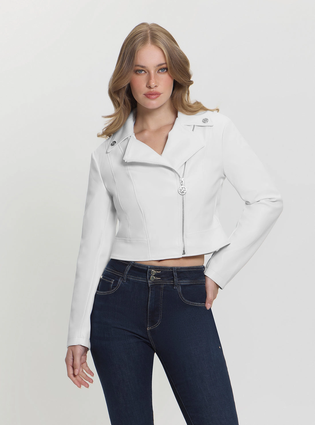 Anytime Outer Fit White Clemence Faux-Leather Jacket