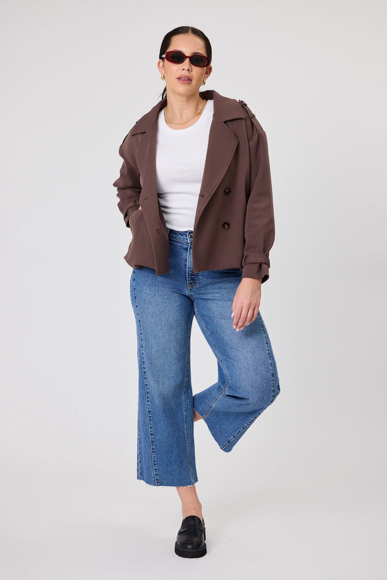 Shine On Label London Cropped Ponte Trench Chocolate Comfy Essentials Adventure Day Look