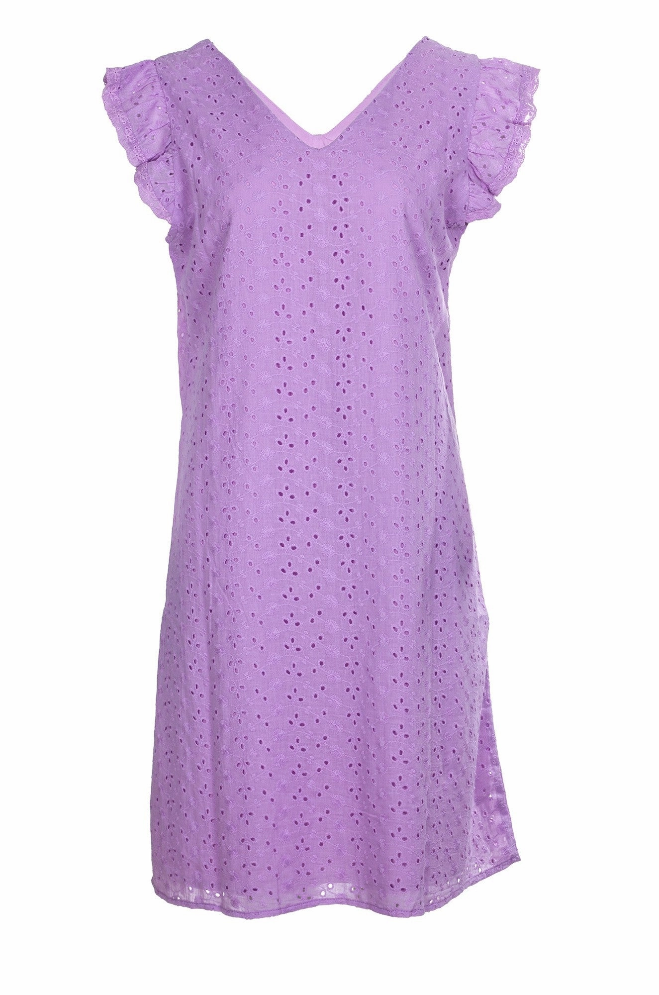 Flattering Silhouette Wear 100% Cotton Broderie Anglaise Dress | LILAC | 8594A1