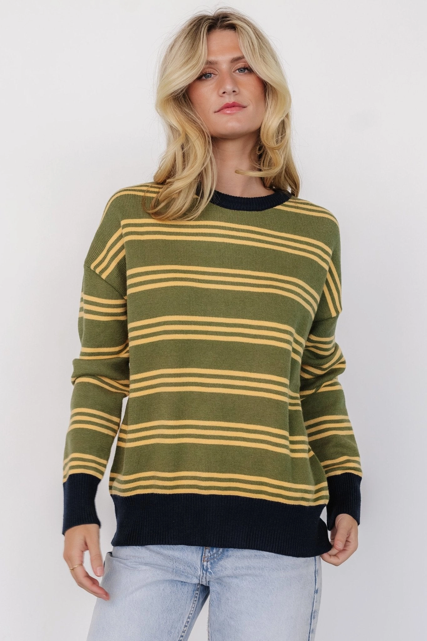 Thomas Striped Sweater | Olive Multi Comfy clothing Knitwear Comfort