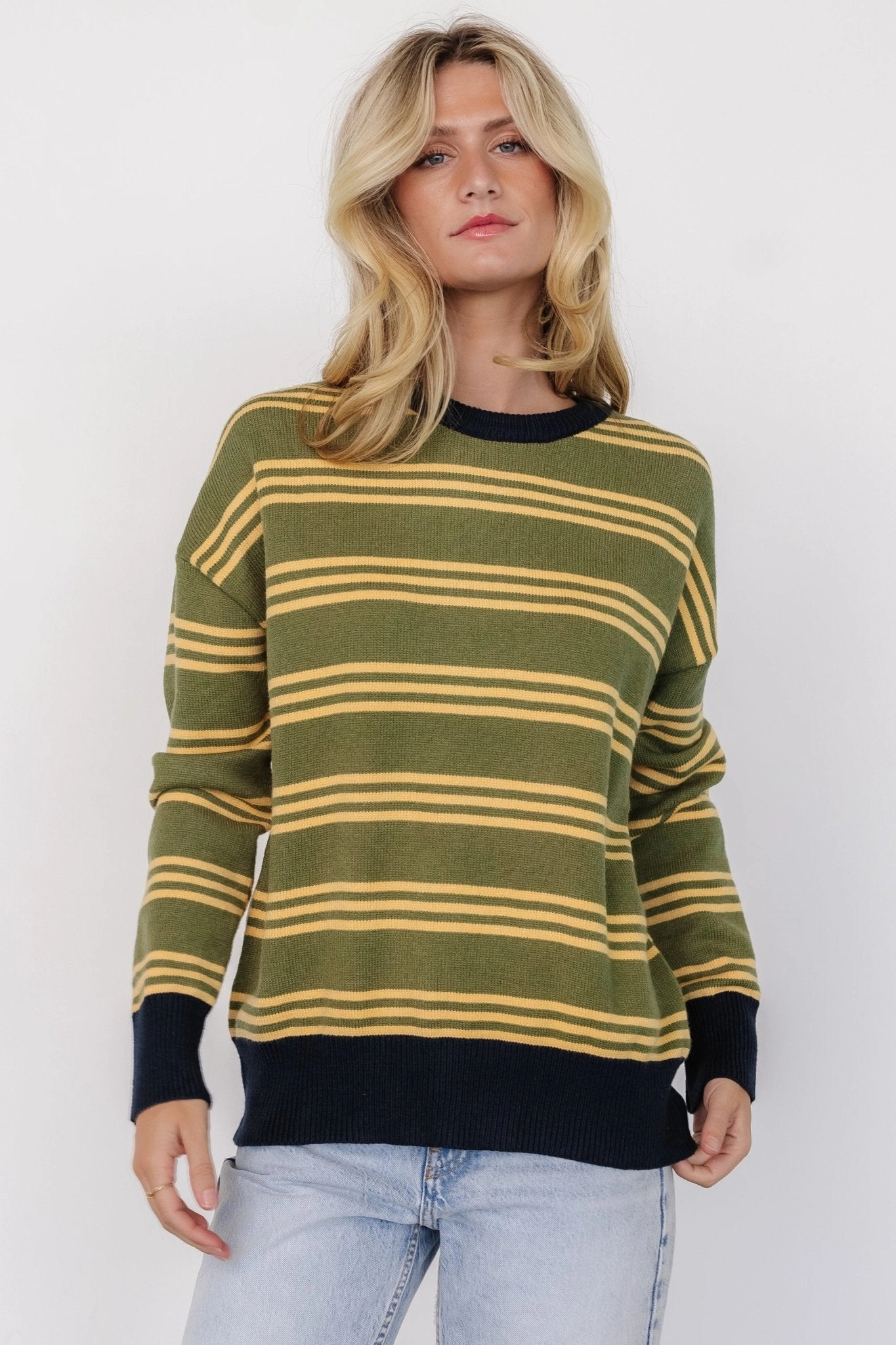Thomas Striped Sweater | Olive Multi Chic and Warm Layering Style