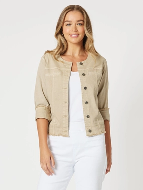 Threadz Collarless Denim Jacket Natural Moisture wicking