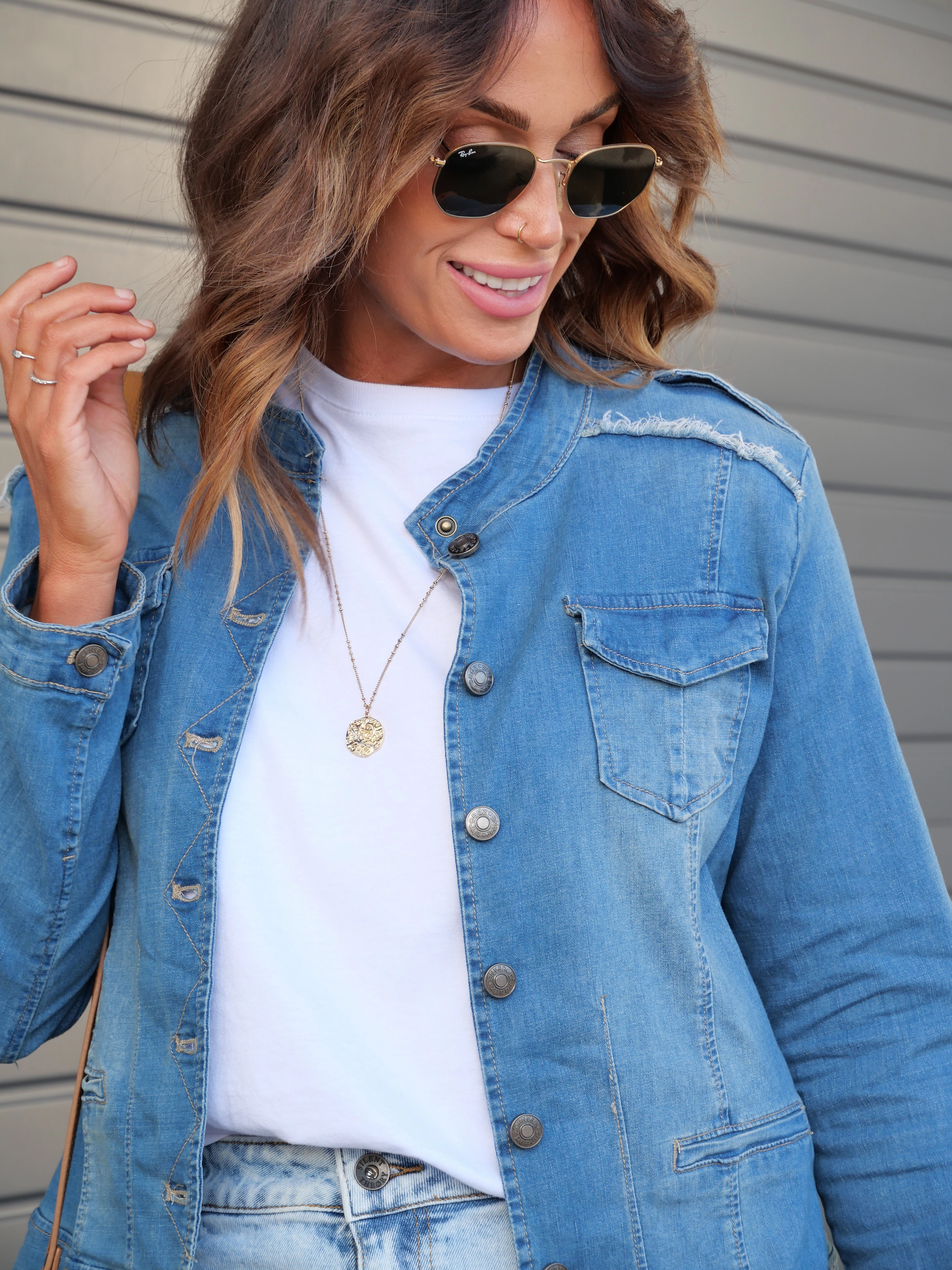 Threadz Military Denim Jacket Denim FoldableStorageCapability Multi Layer Design