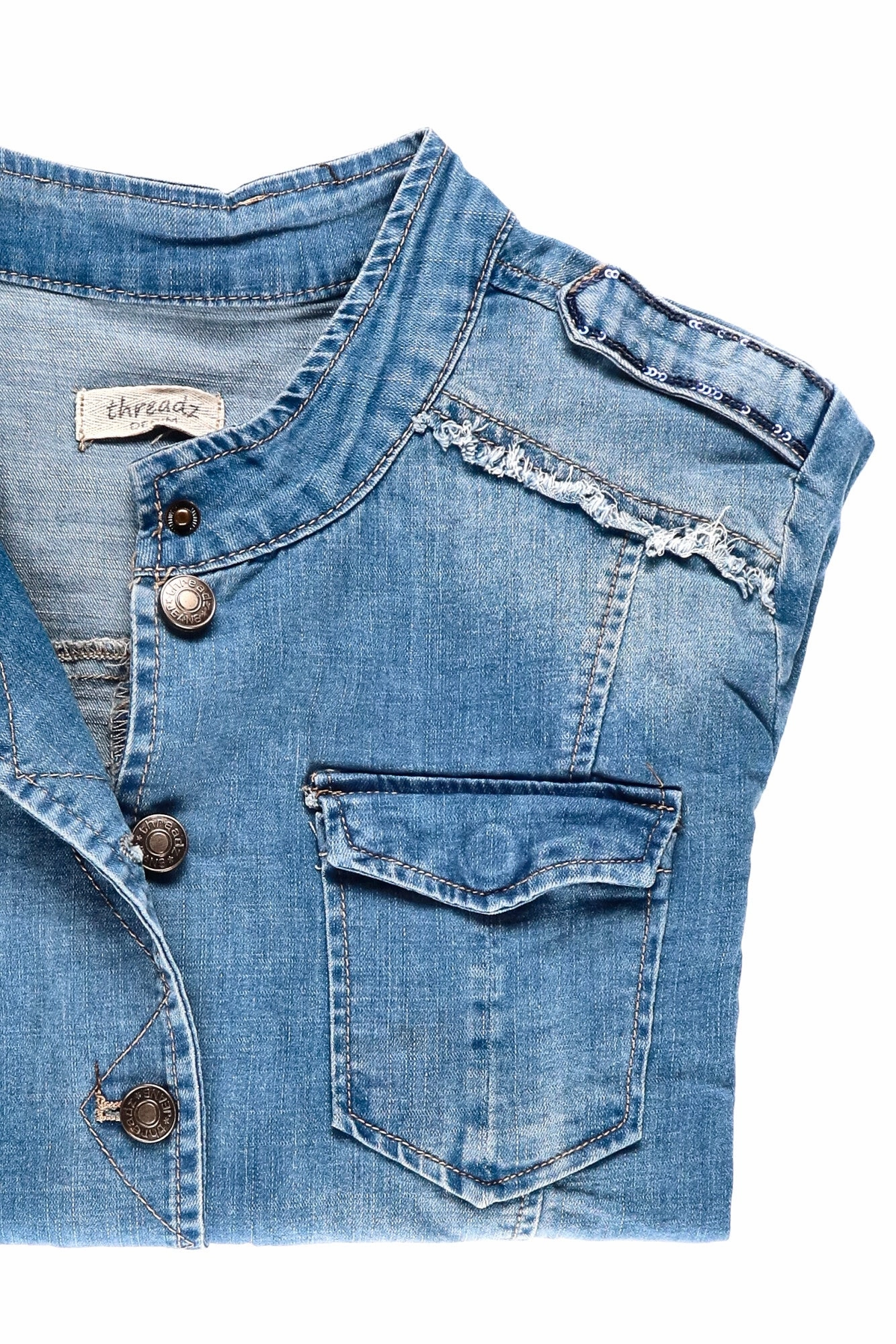 Classic Ribbed Cuffs Outdoor Adventure Threadz Military Denim Jacket Denim