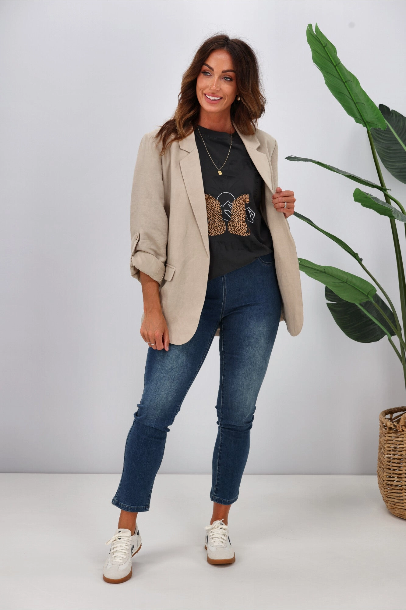 Threadz The High Rise Slim Leg Stretch Jean Blue Body-Hugging Design Postpartum Fit Summer Wear