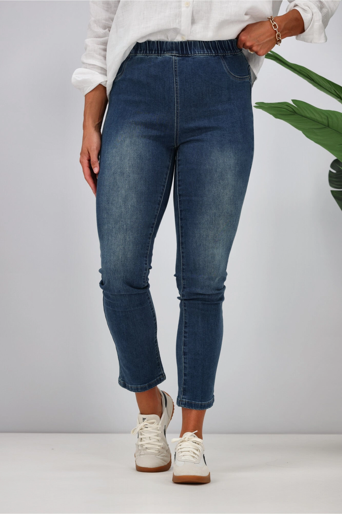 Threadz The High Rise Slim Leg Stretch Jean Blue Comfortable Feel Buttery Soft