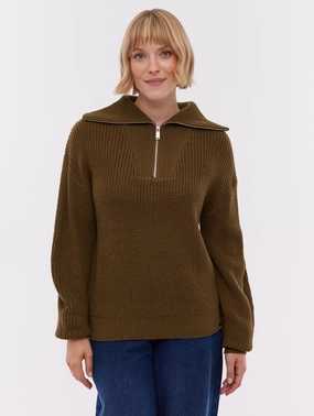 Vintage Hoodie Thurynn Oversize Zippered Funnel Sweater - Green