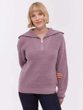Thurynn Oversize Zippered Funnel Sweater - Purple SoftFeel Fabric Classic Cut