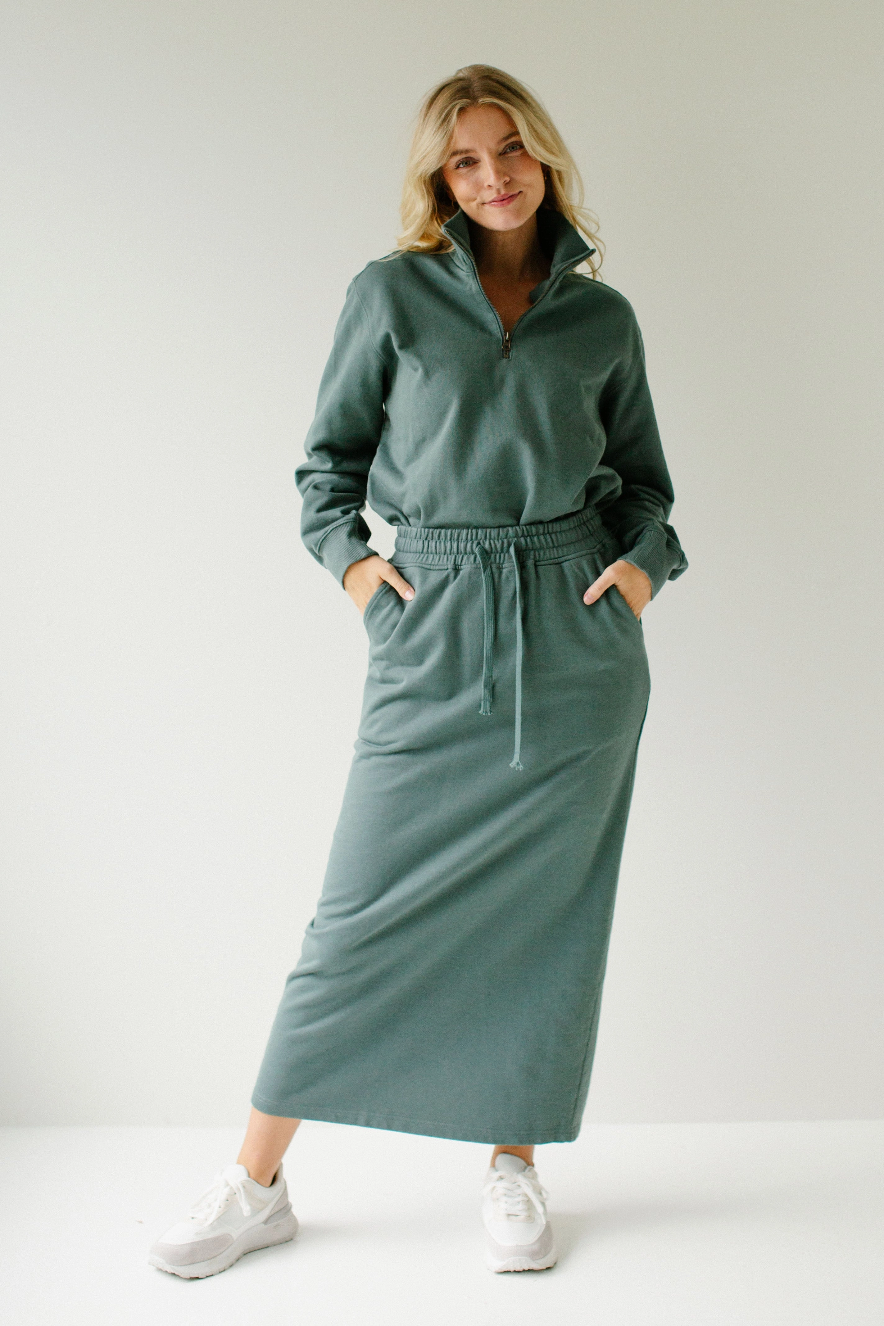 'Megan' Maxi Sweatshirt Skirt FINAL SALE Glossy Texture Outfit Display