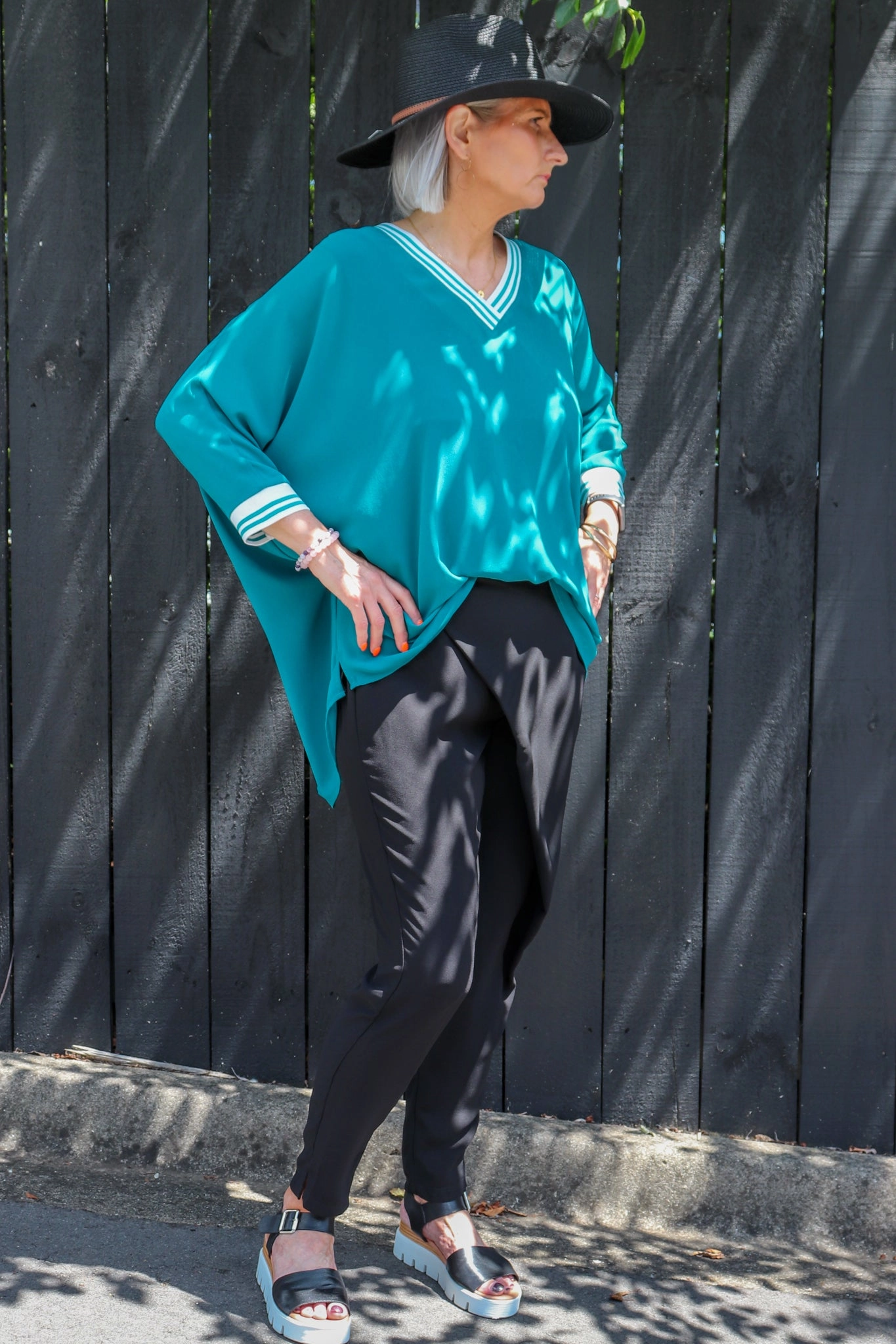 Gloss by Shine On Eliana Wrap Front Pants Black Four Way Shape Retain For Men