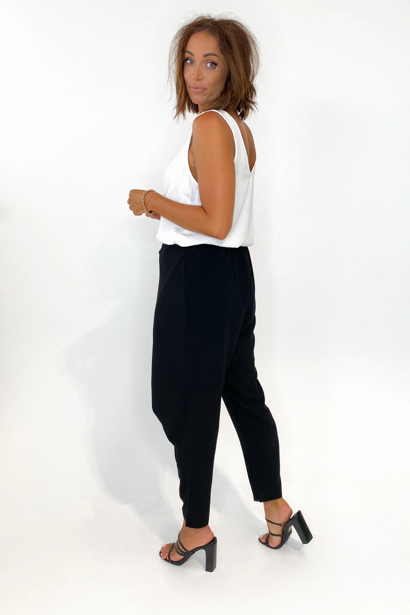 Athletic Performance Sculpted Fit Wear Gloss by Shine On Eliana Wrap Front Pants Black