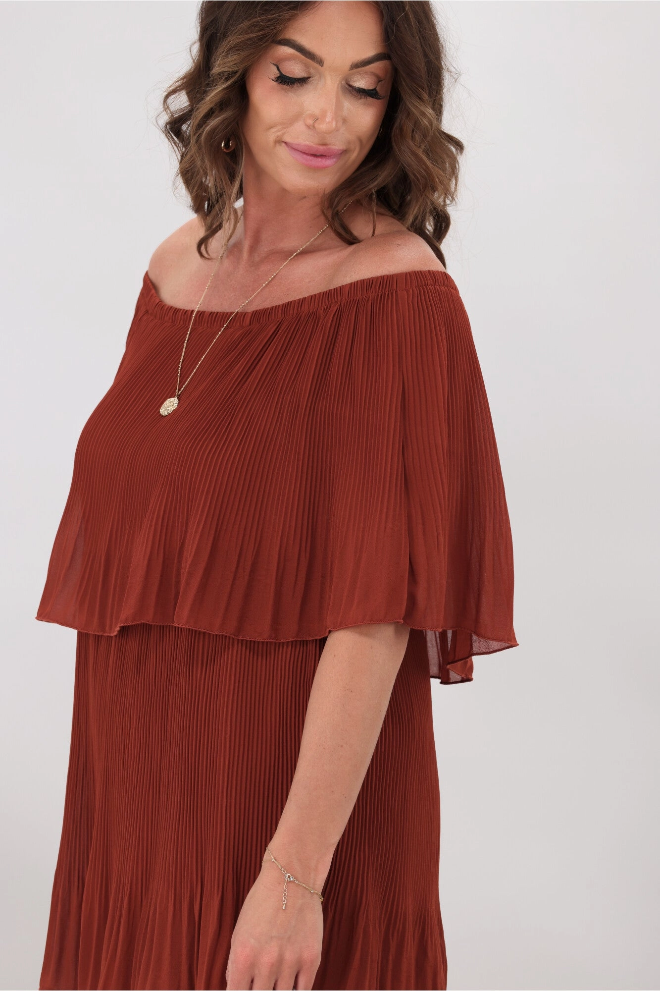 Sambara Abbie Pleated Layer Dress Rust Classic Cut