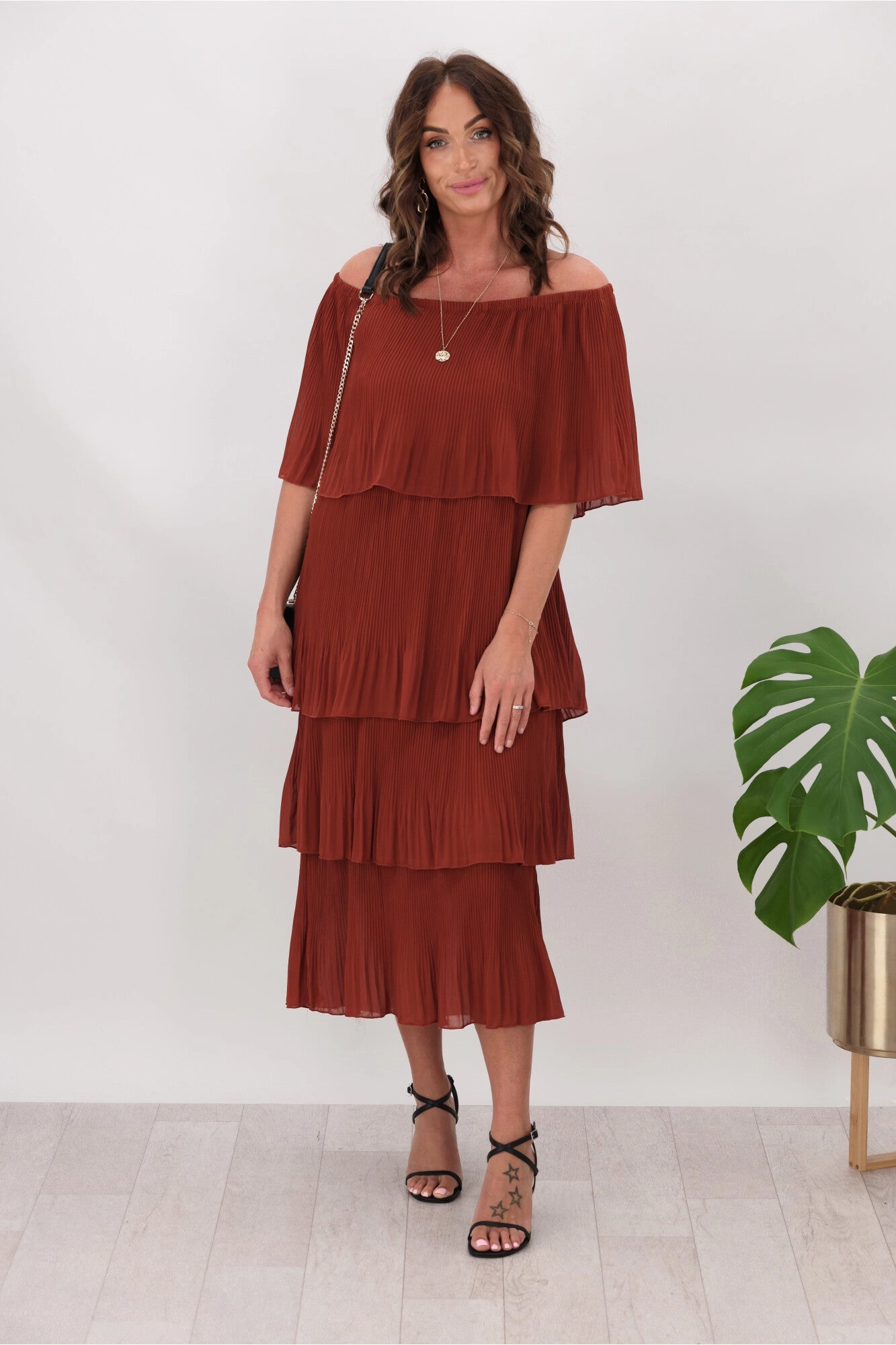 Smart Style Skin Touch Sambara Abbie Pleated Layer Dress Rust