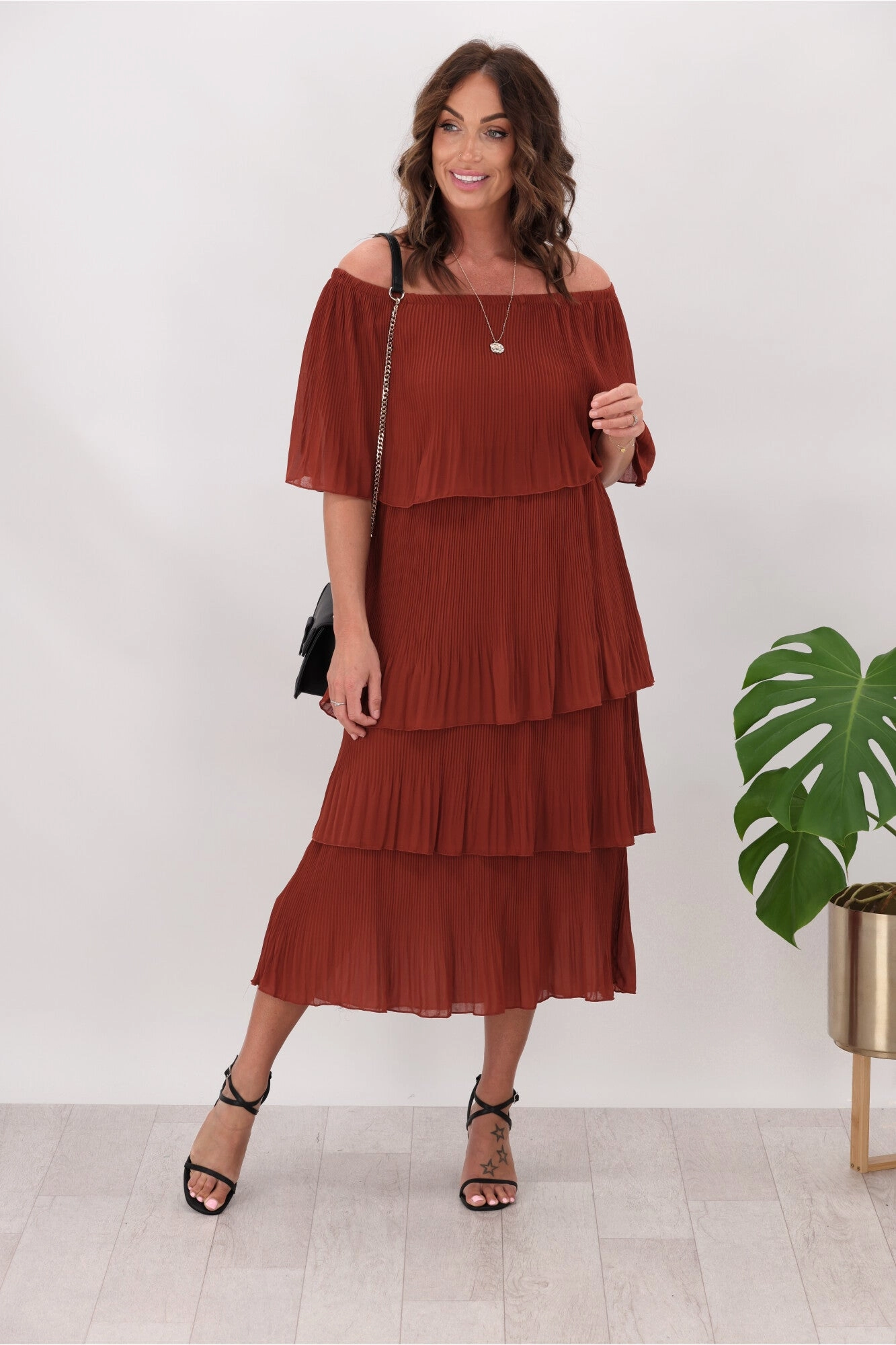 Sambara Abbie Pleated Layer Dress Rust Premium Material