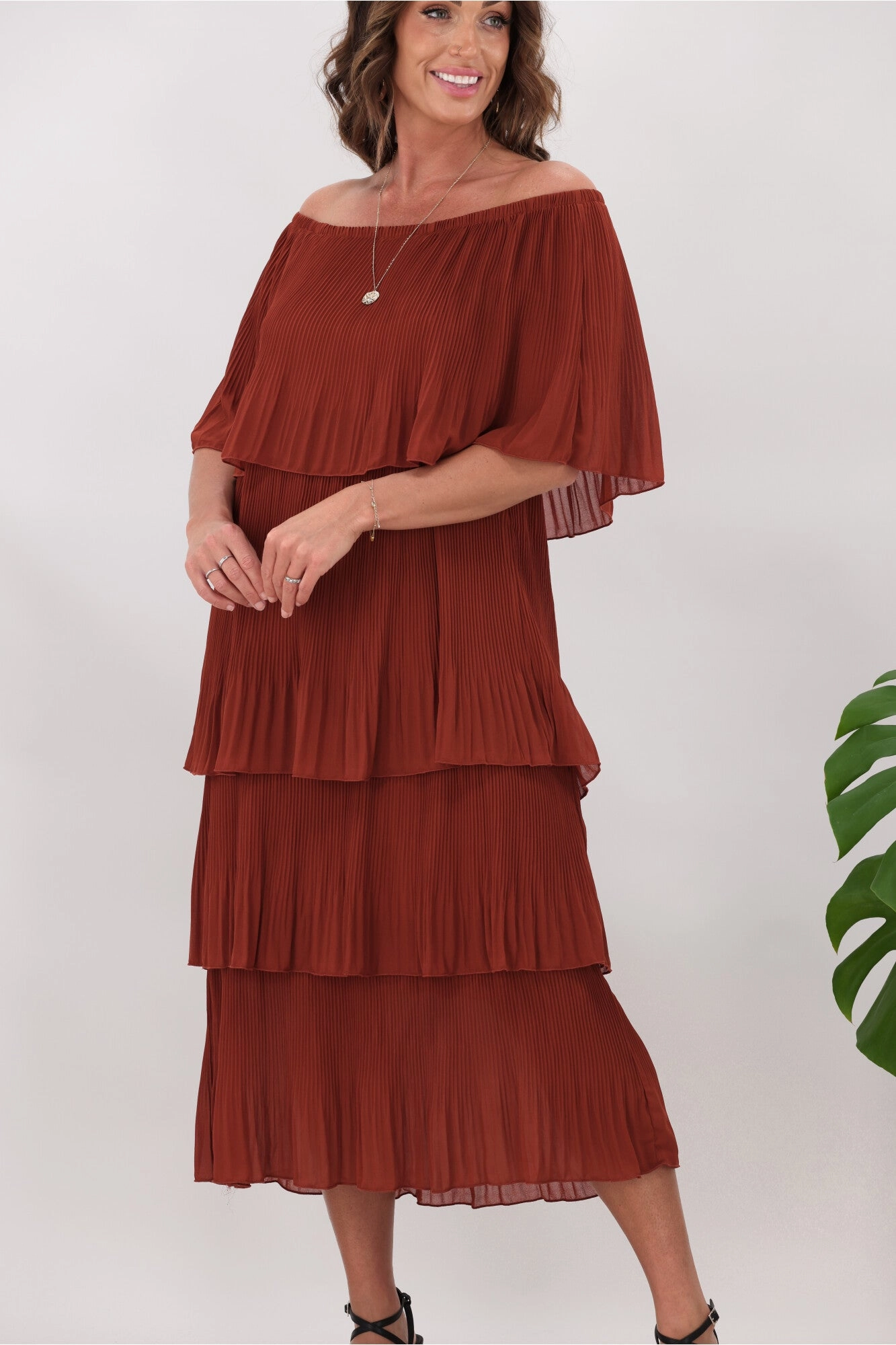 Breathable Sambara Abbie Pleated Layer Dress Rust