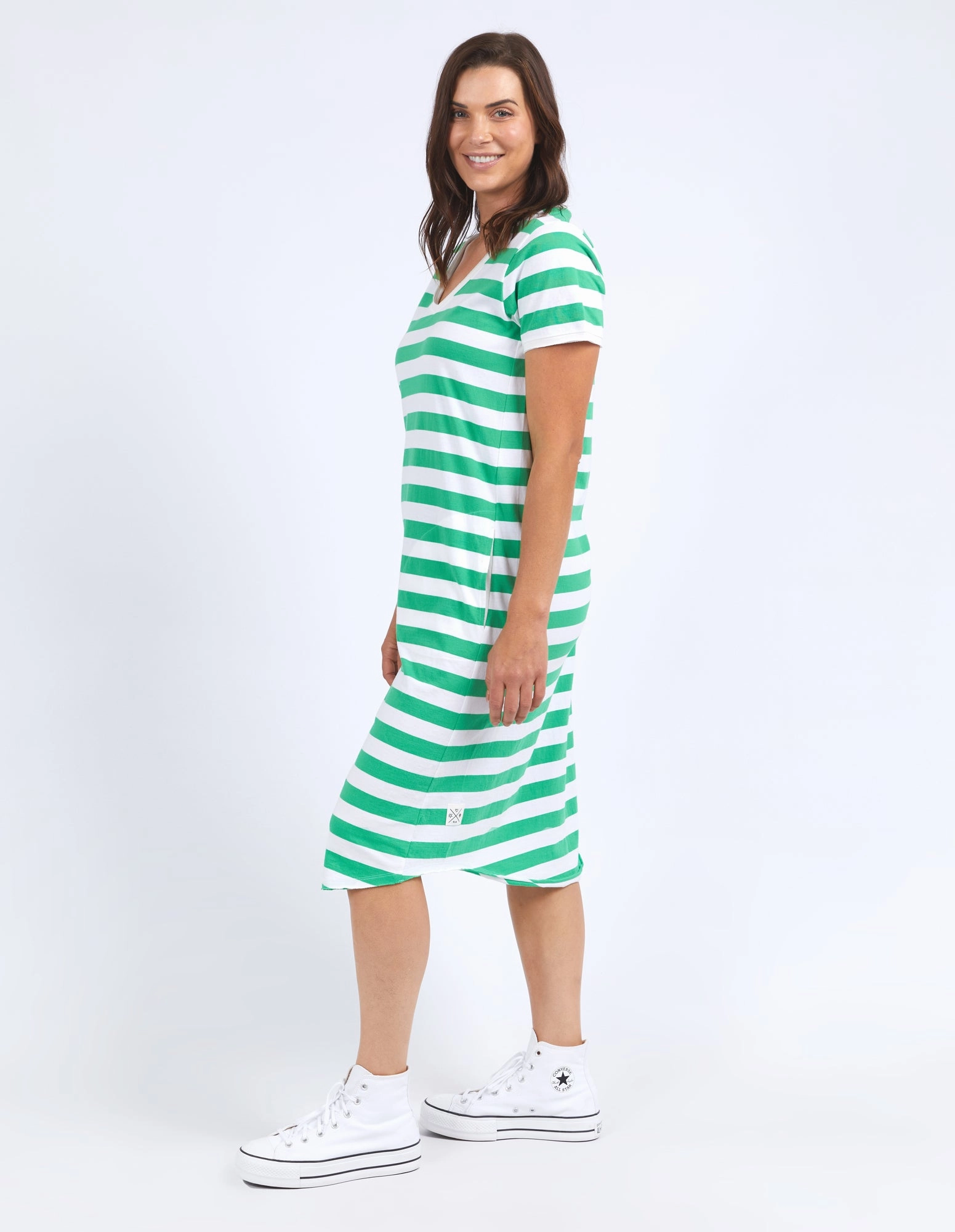 Embroidered Fabric Elm Maeve Midi Dress Greenbriar & White Stripe