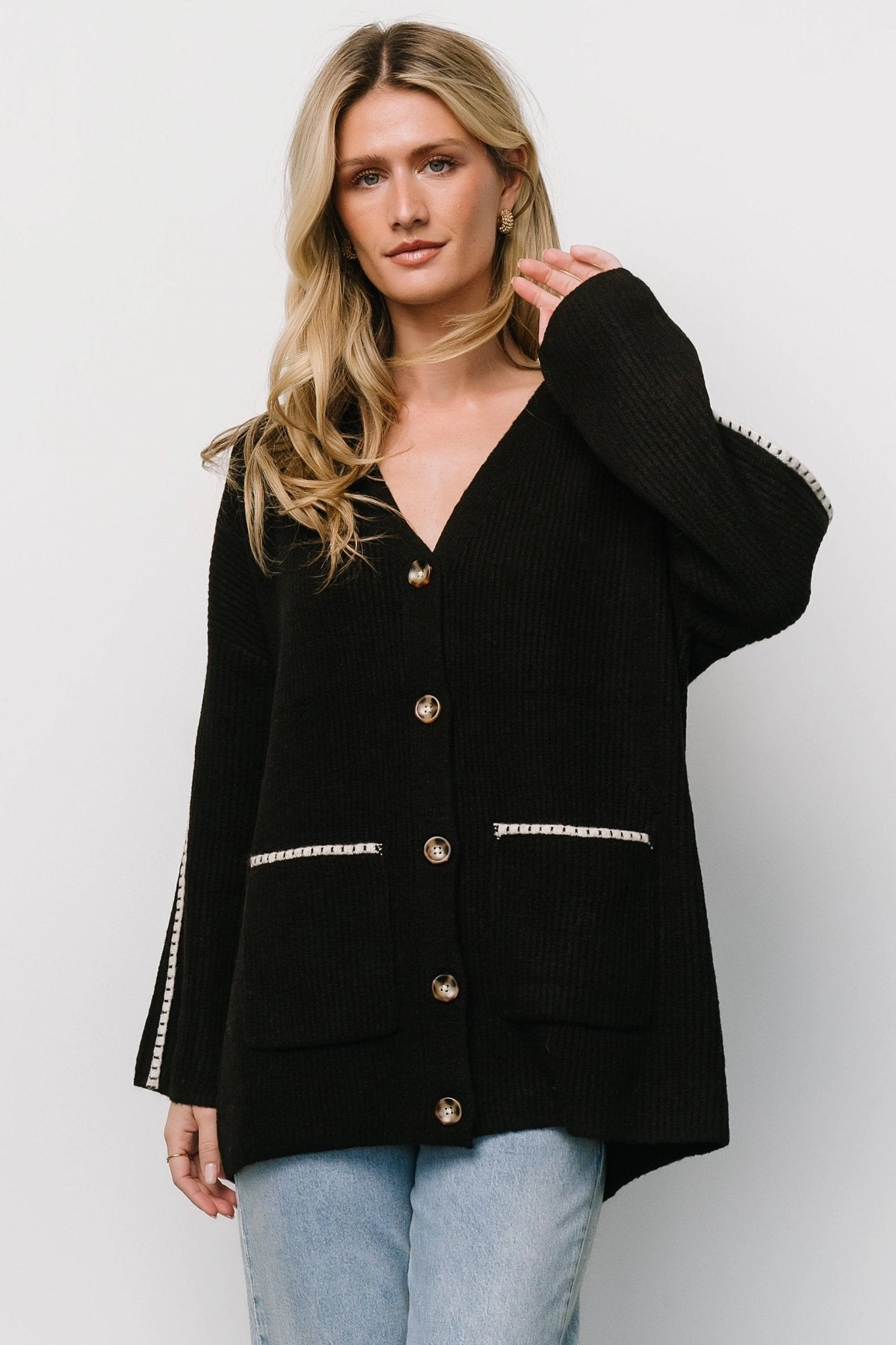 Cozy Layer Minimalist Look Tally Knit Cardigan | Dark Chocolate
