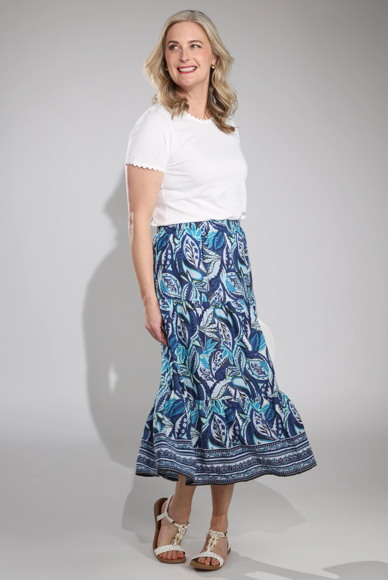 Tiered Skirt | Indigo Mint Border | 6511C1 Fold Over Design