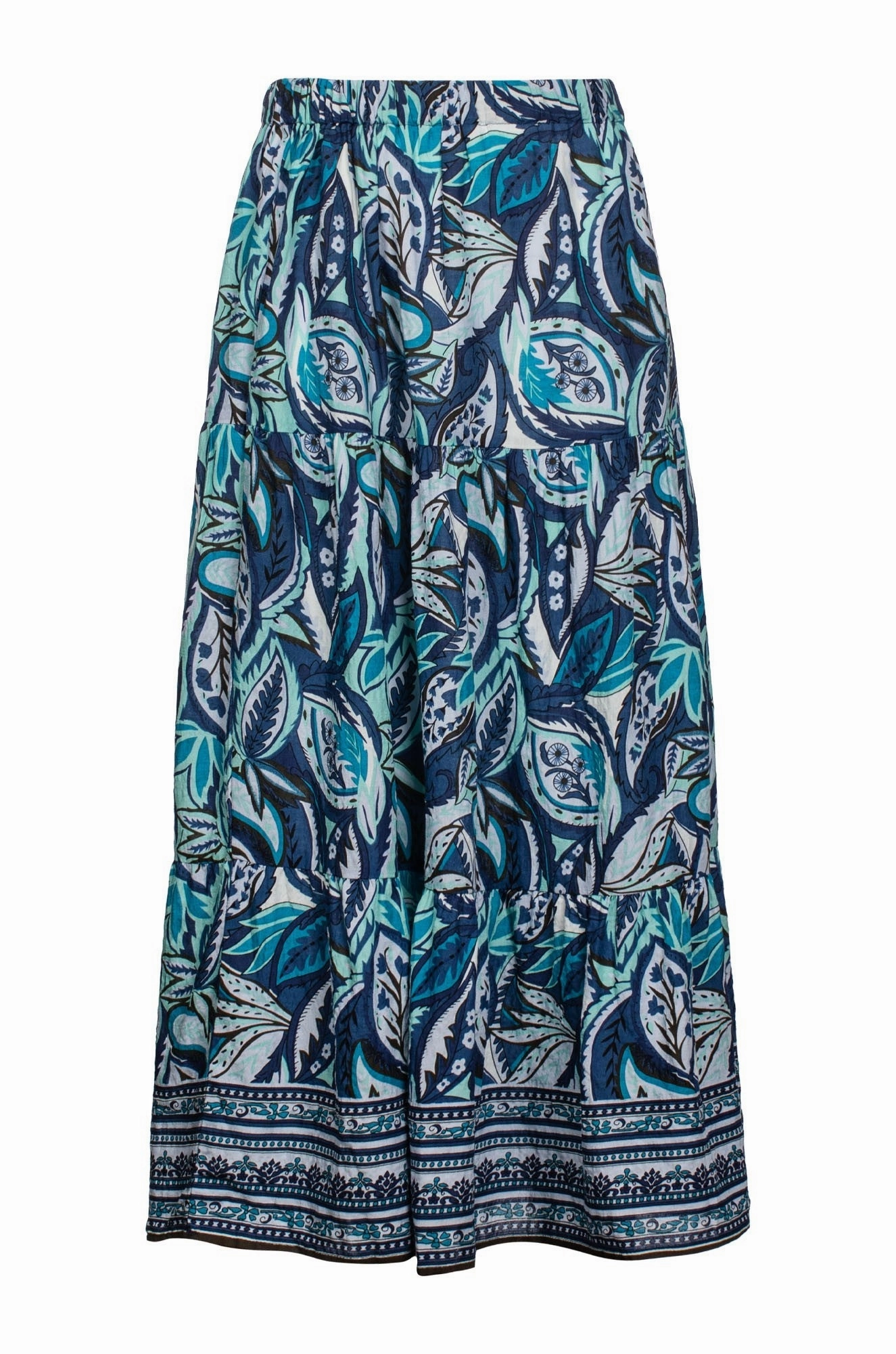 Easy Movement Tiered Skirt | Indigo Mint Border | 6511C1