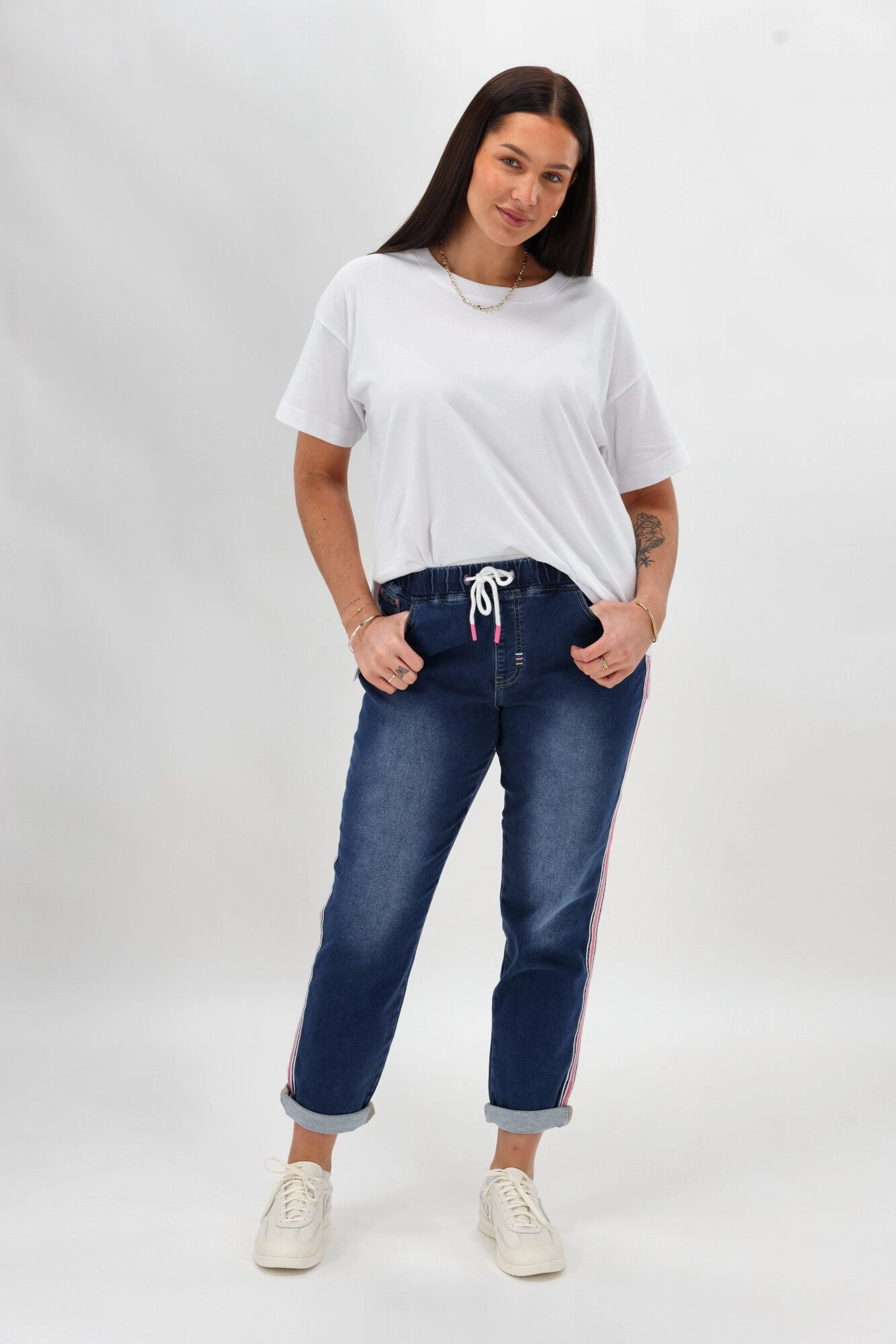 Shine On Label Raglan Collection Denim Jogger Mid Blue Sculpted Fit Wear