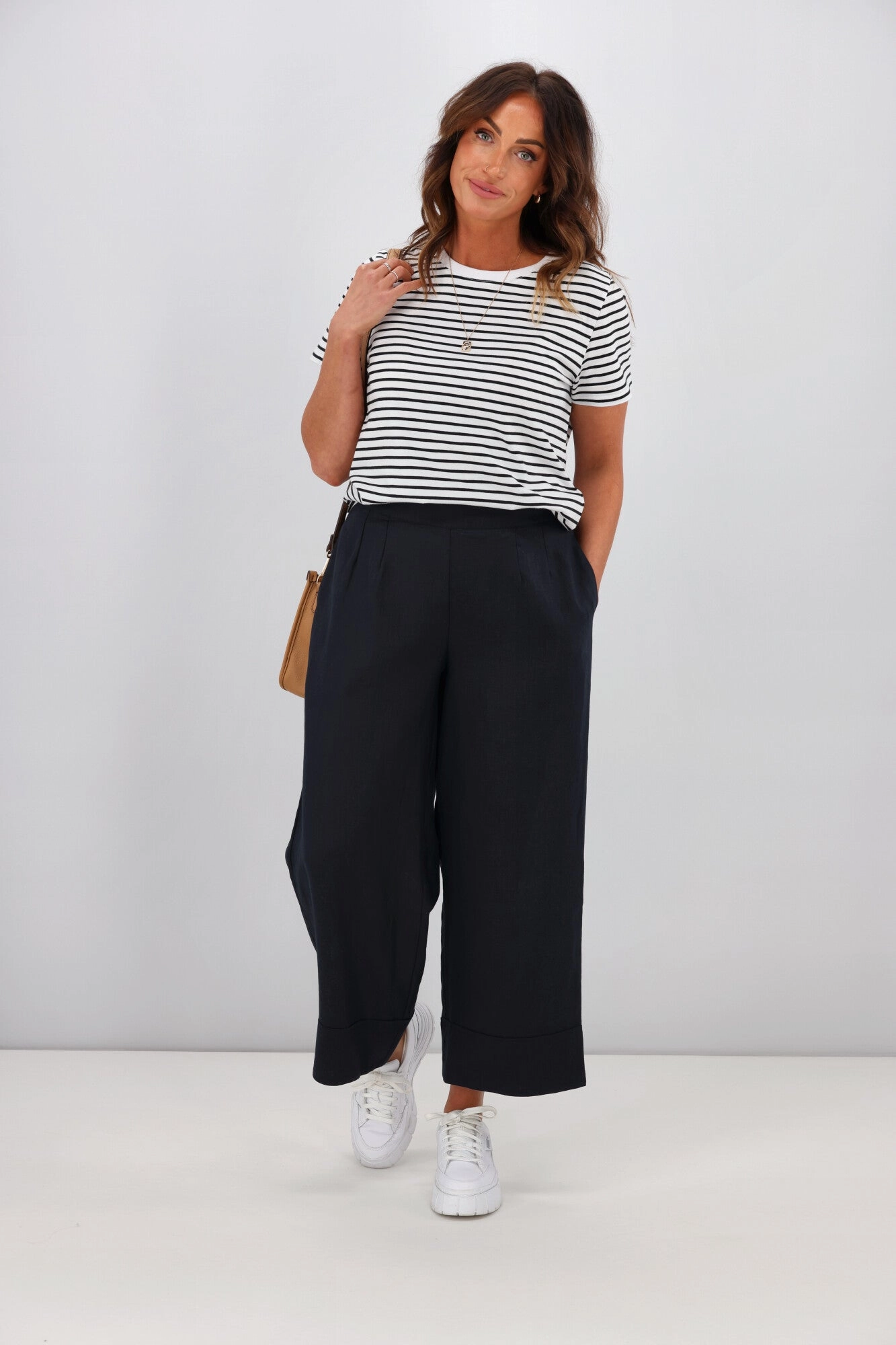 Tirelli Wide Leg Linen Pant Deep Navy High Elasticity Sculpted Fit