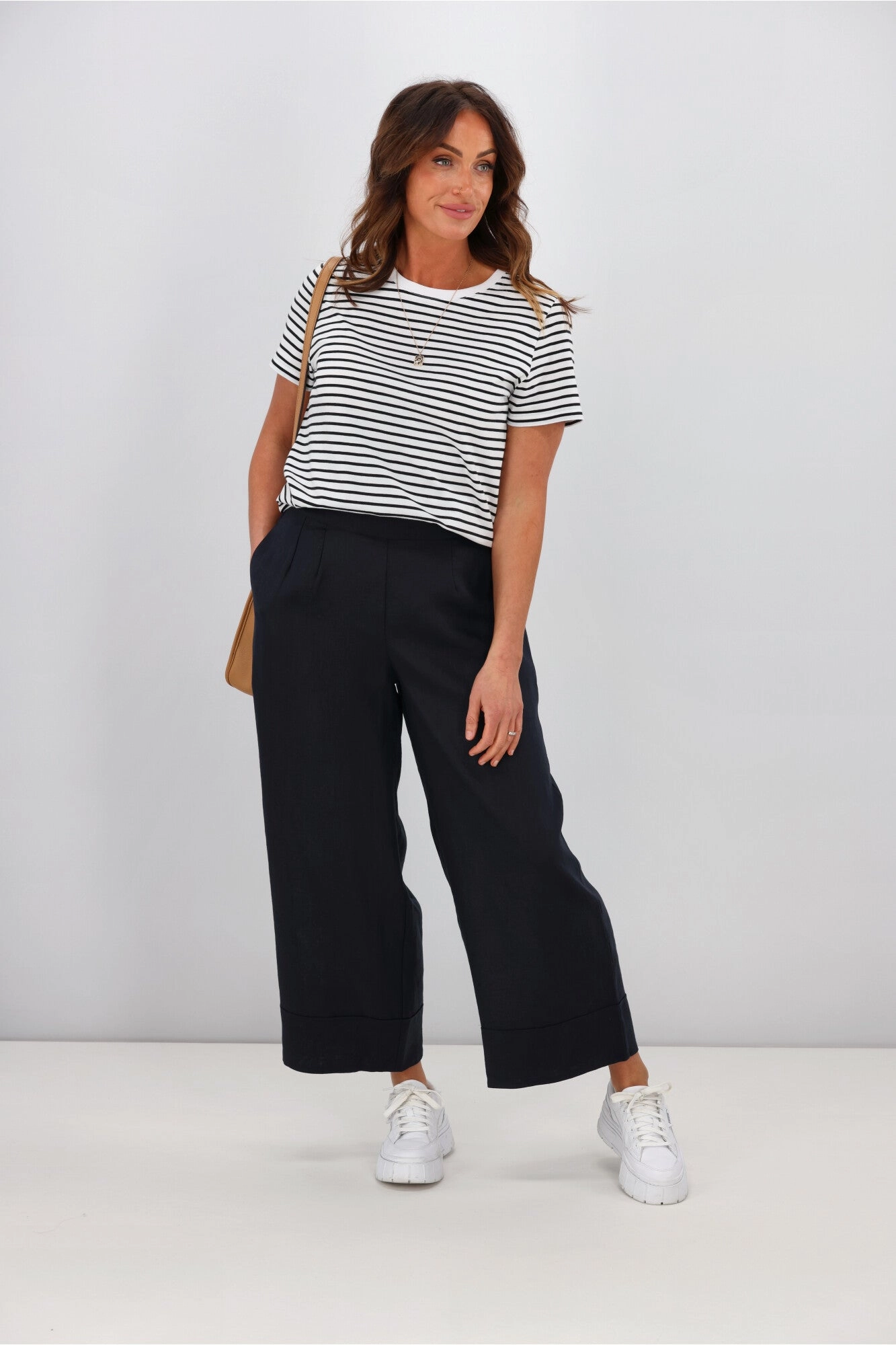 Tirelli Wide Leg Linen Pant Deep Navy Stretch Fit Beginner Level Morning Jog Slim Fit