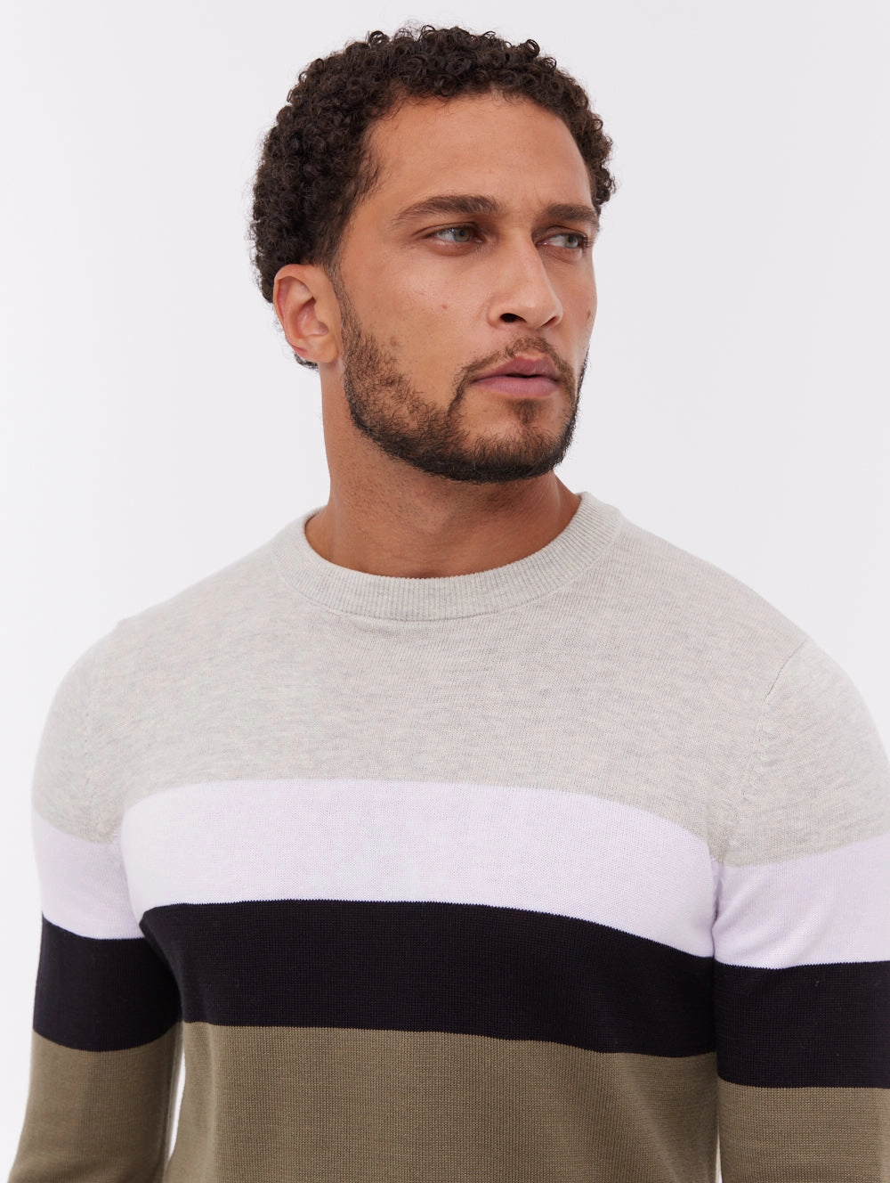 Breathable knit Casual Comfort Layer Toone Striped Crew Neck Sweater - Green
