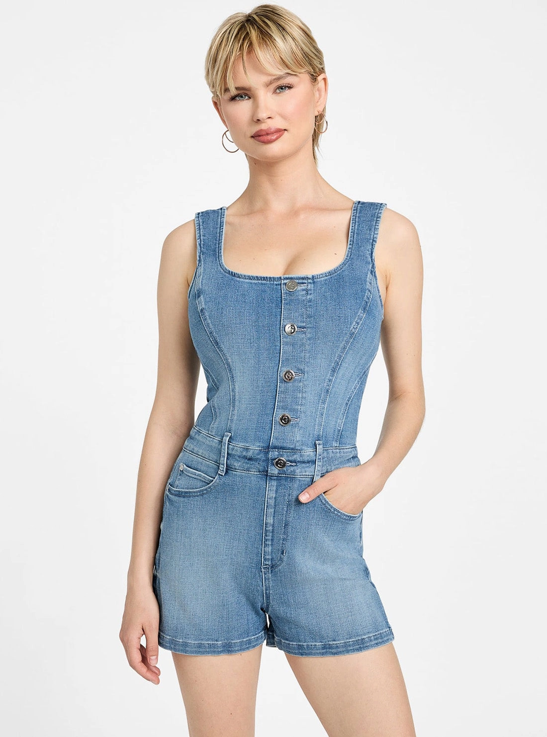 Traveler Gear Slim Formal Fashion Lover Eco Blue Sunni Denim Romper