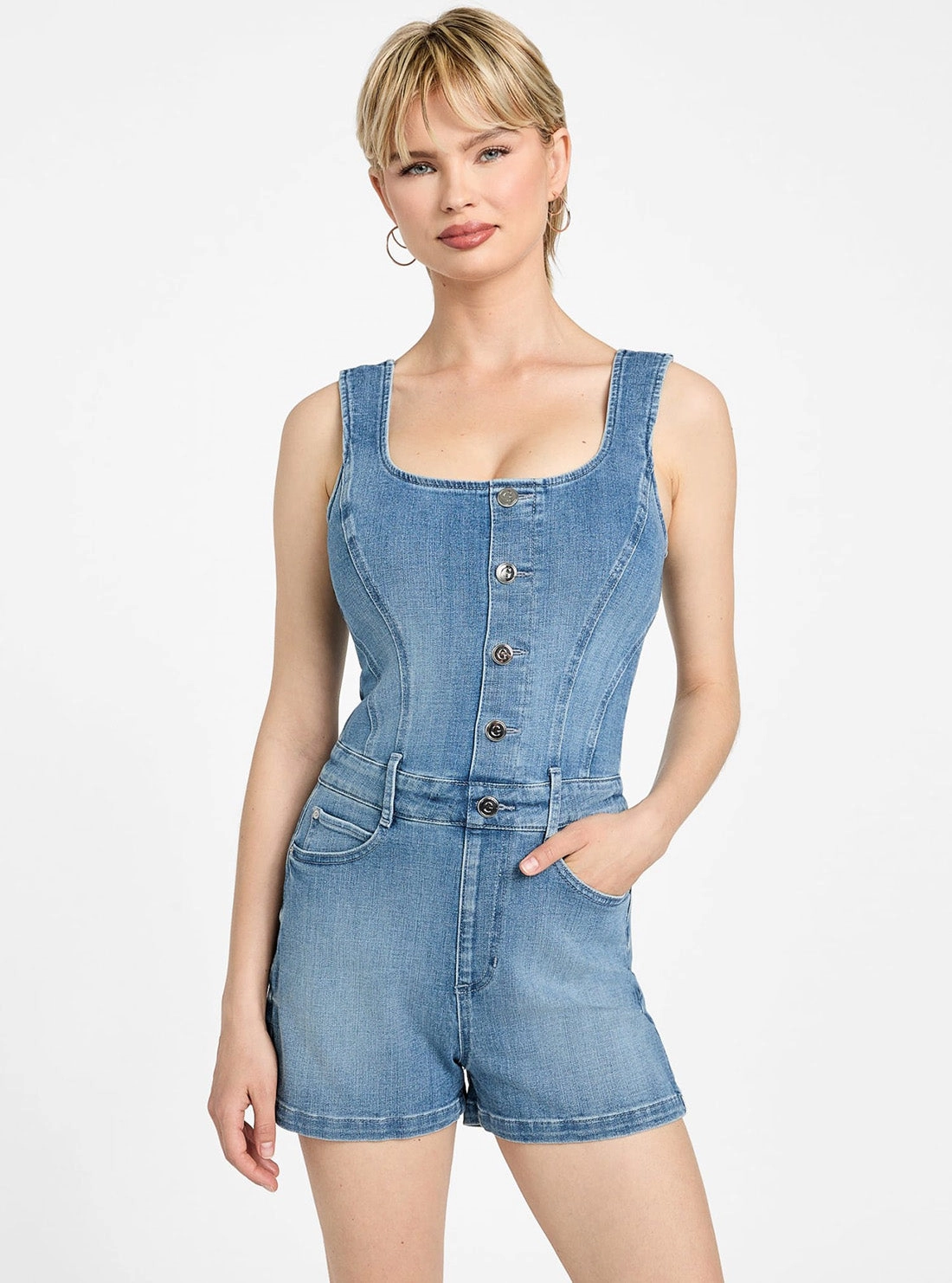 Eco Blue Sunni Denim Romper Durable Fabric Timeless Edge