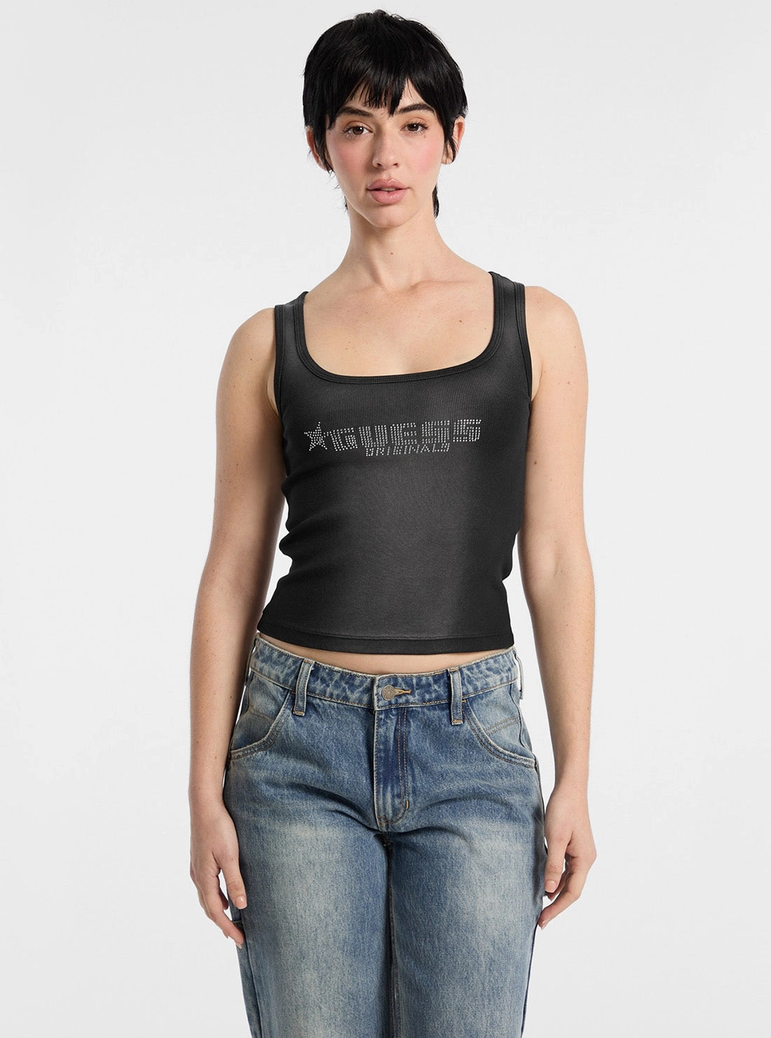 Oversized Silhouette Guess Originals Black Rhinestone Tank Top