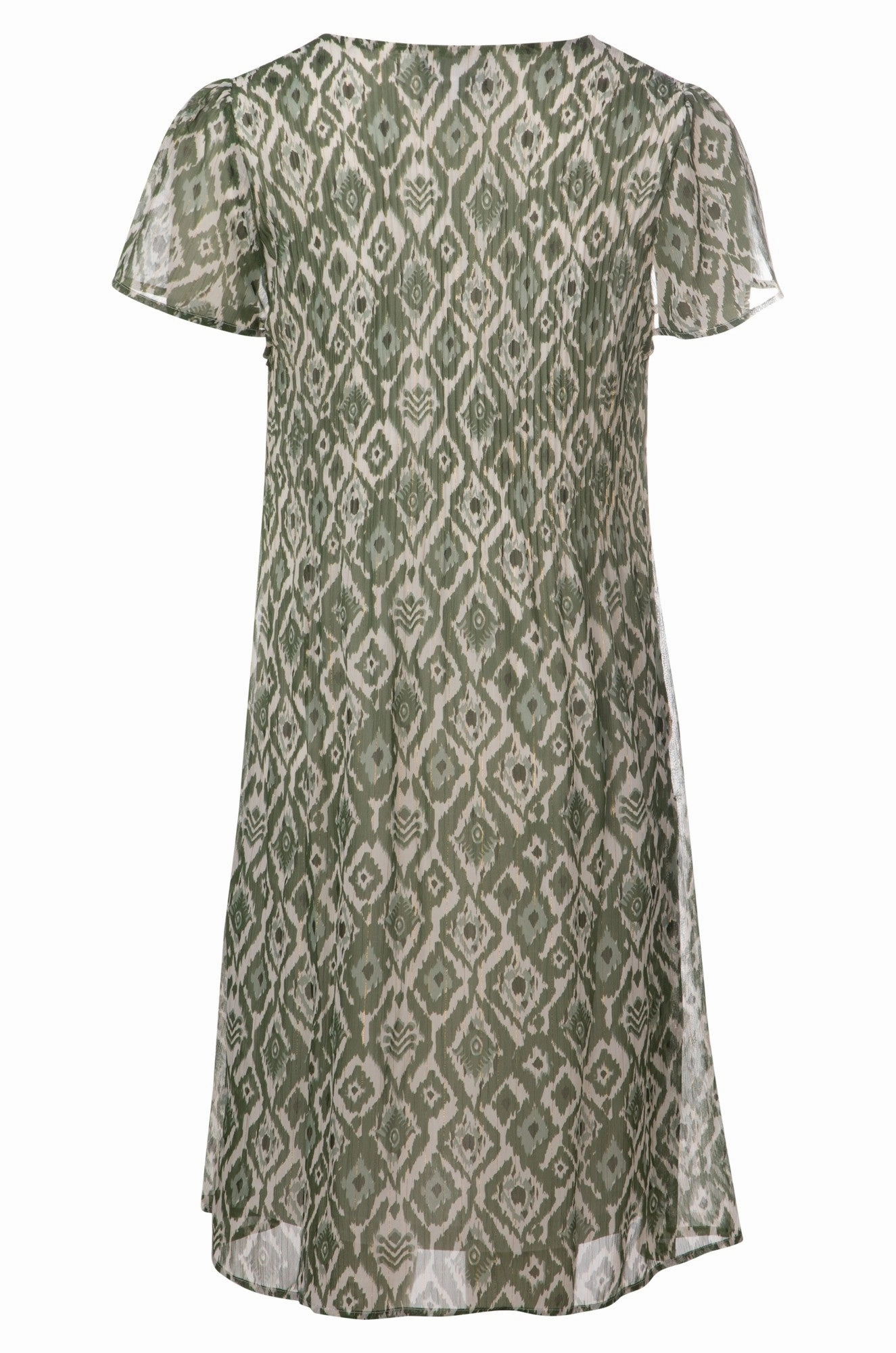 Photo Light Day-To-Night Wear Mini pleat printed Chiffon Dress | Sage Ivory Diamonds | 8575A1