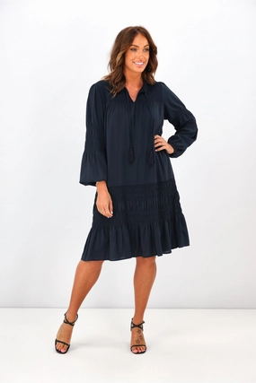 Jane James Shirred Trixie Dress Midnight Navy Smart And Comfortable