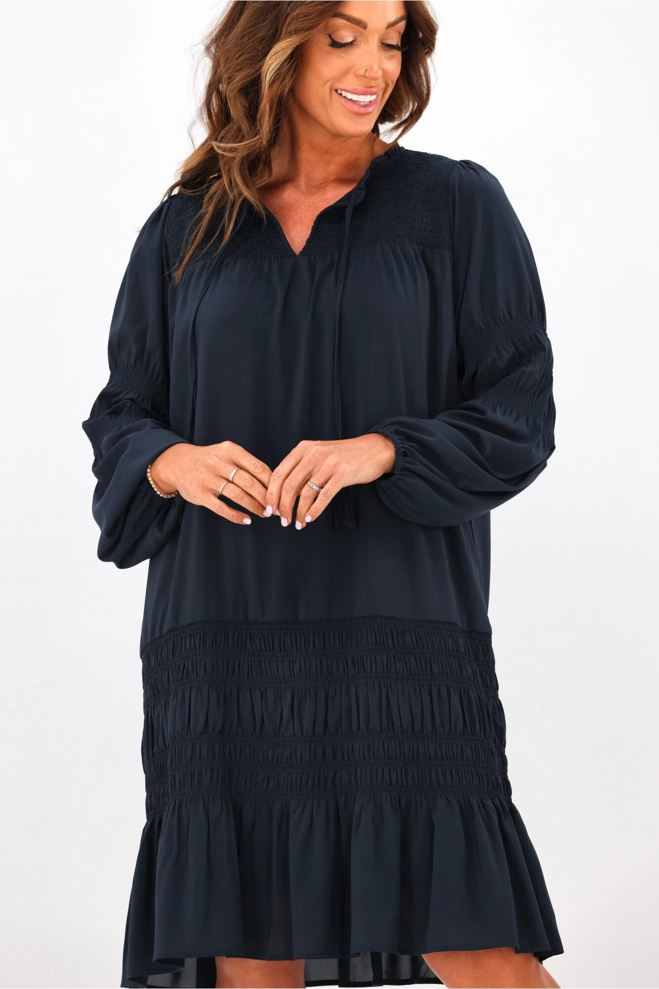 Easy Comfort Office Cool Jane James Shirred Trixie Dress Midnight Navy