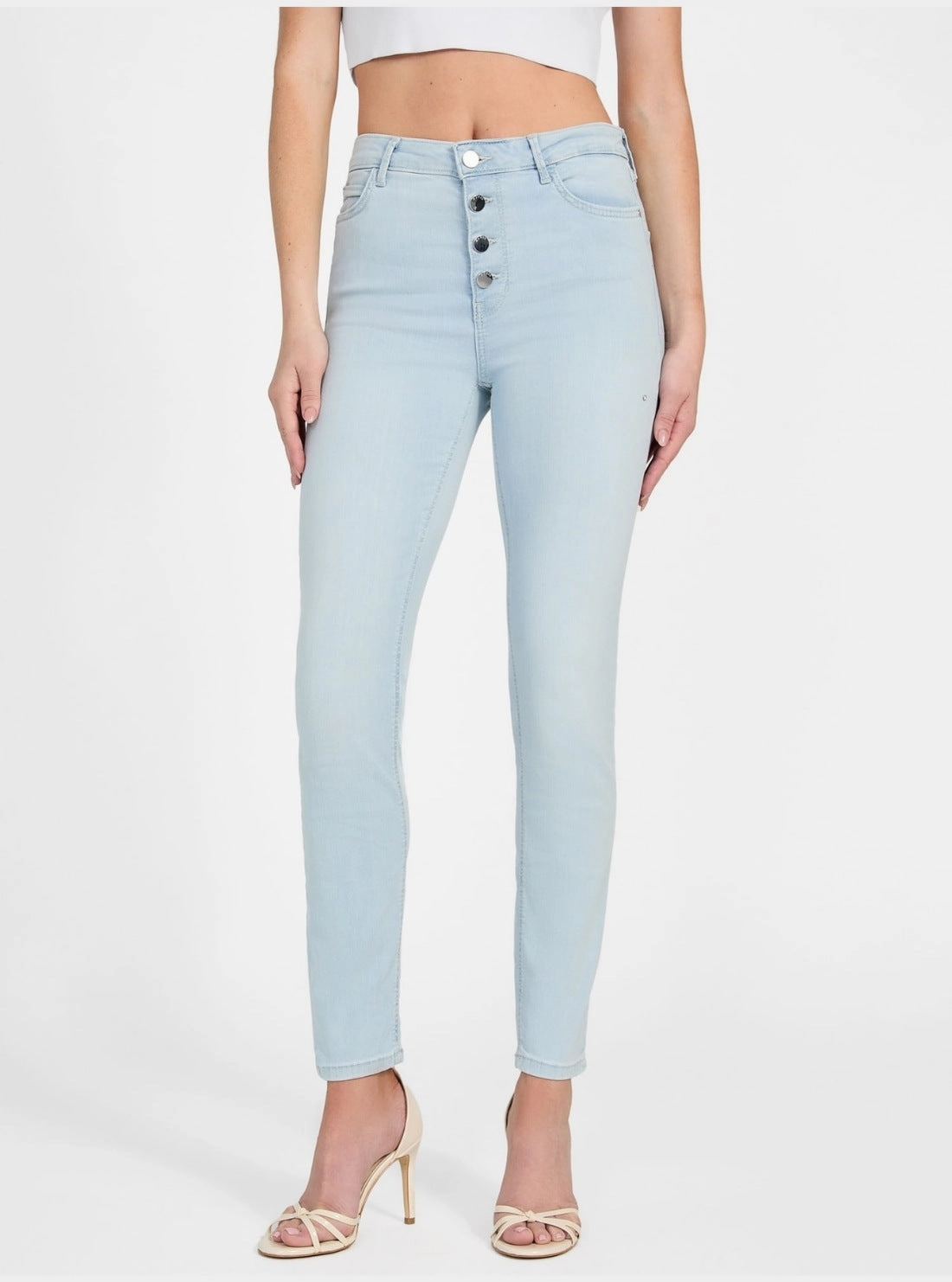 High Rise Skinny 1981 Exposed Button Jeans in Nuage Light Wash Street Fashion Breathable Casual Smart Casual Unisex Wear