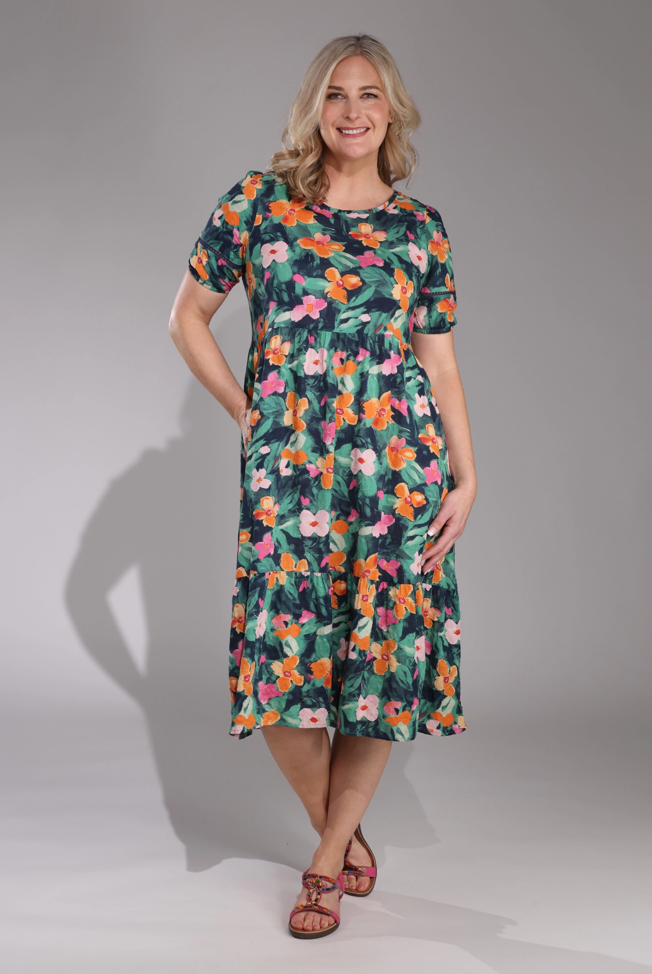 Dress | Orange Pink Petals | 6532C1 Vibrant Colors Polished Edge