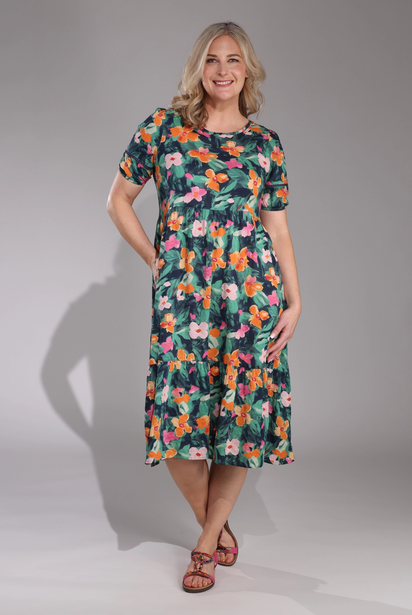 Dress | Orange Pink Petals | 6532C1 All-Occasion Wear