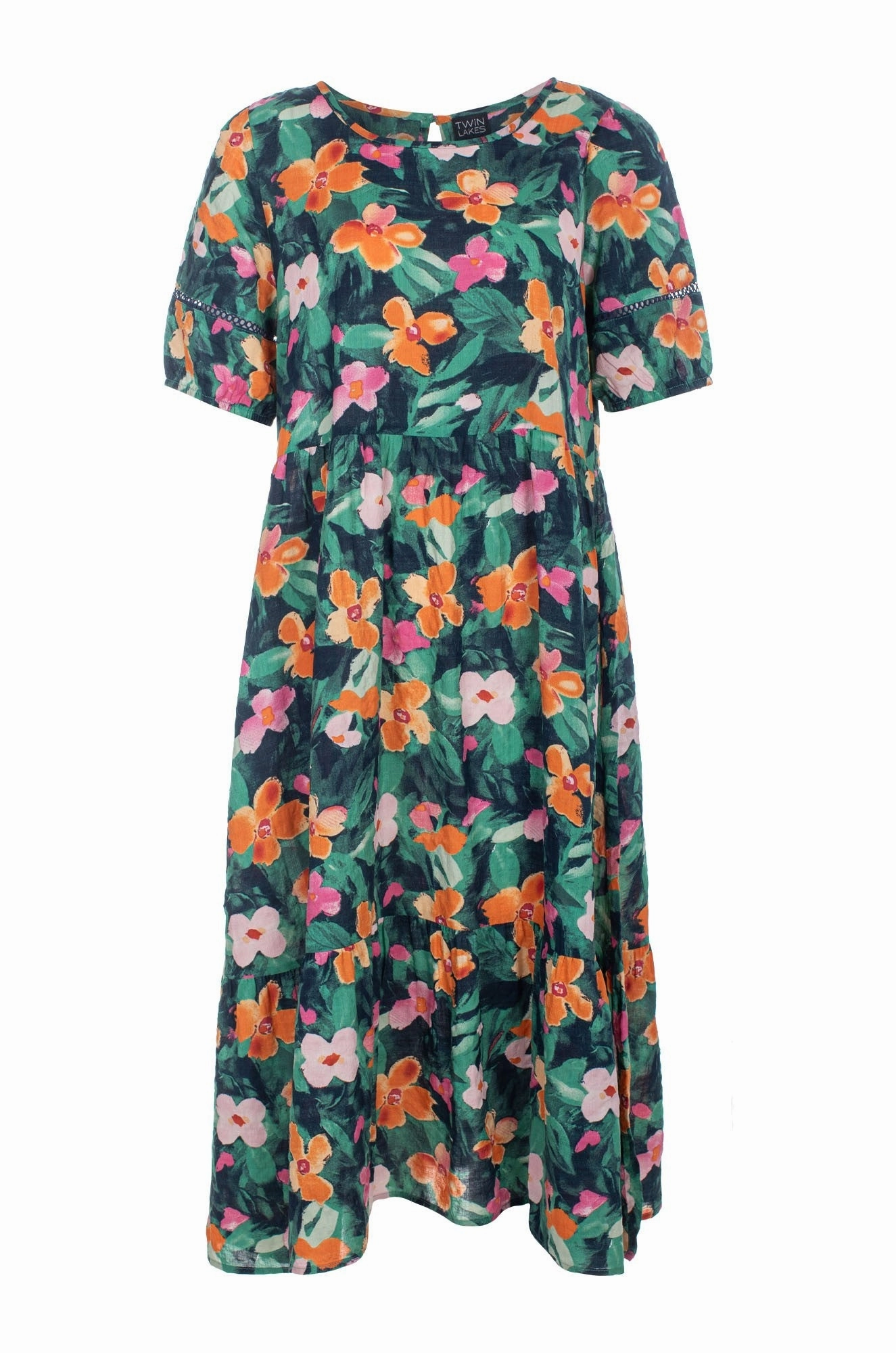 Elegant Simplicity Youthful Look Dress | Orange Pink Petals | 6532C1