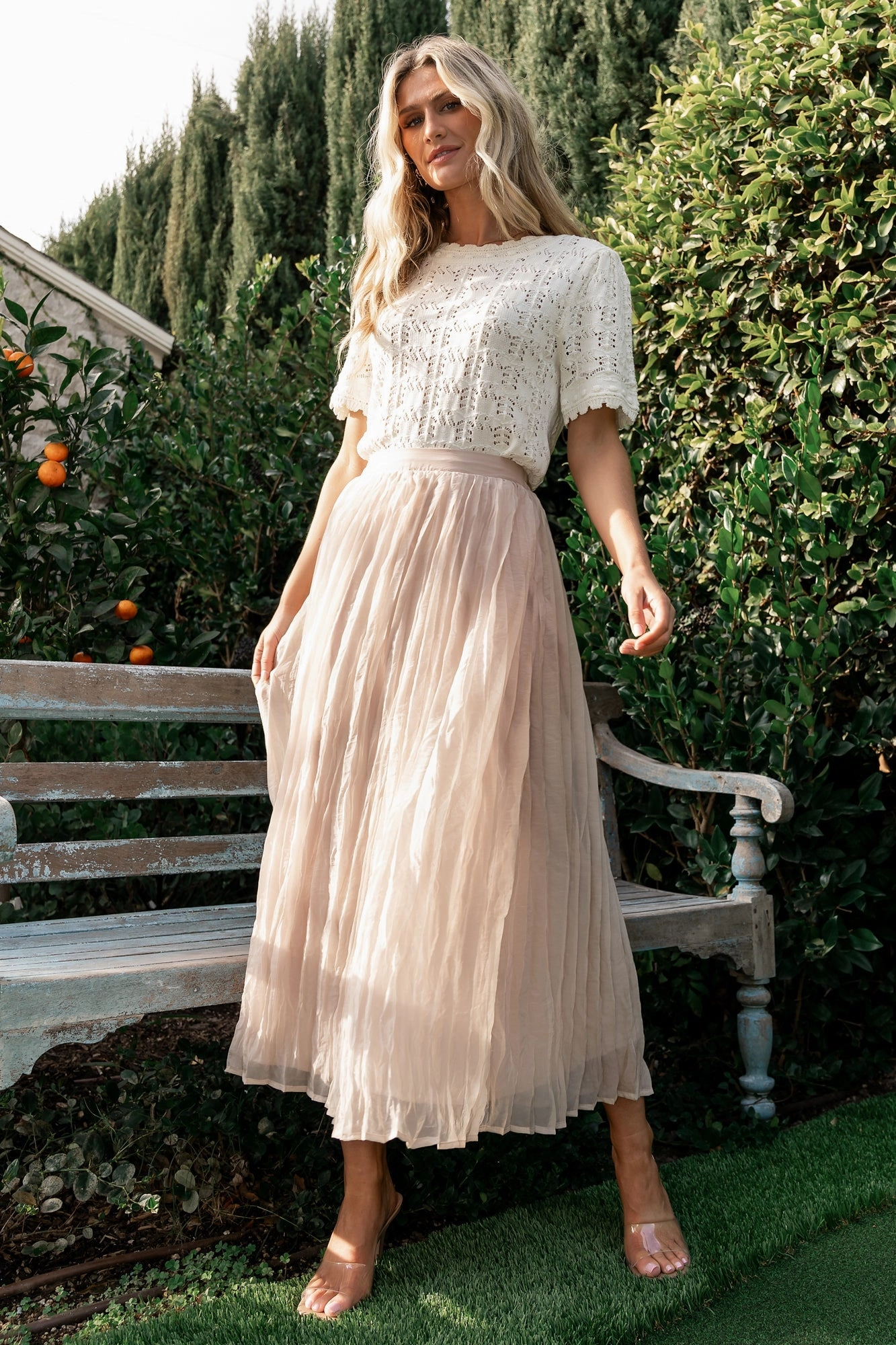 Cyra Midi Skirt | Natural Weighted Hem Casual Comfort