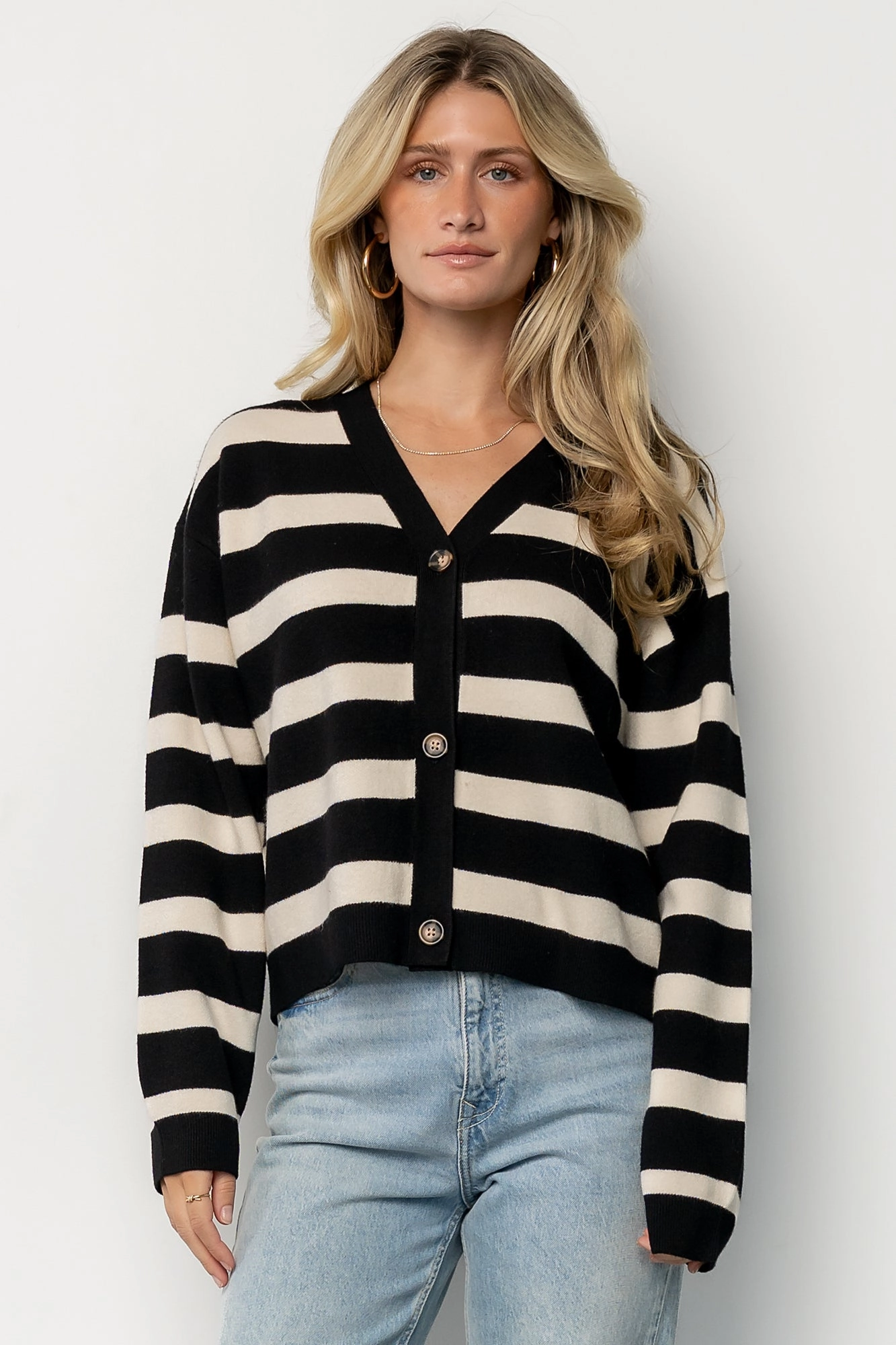 Fashion Ready Comfort Flex Fit Jaden Striped Cardigan | Black   Ivory