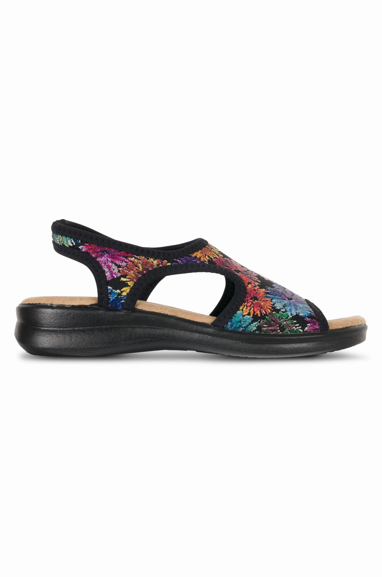 Italian made Neopene Sandal | BLACK FLORAL | TUSCANY AB No Tightness