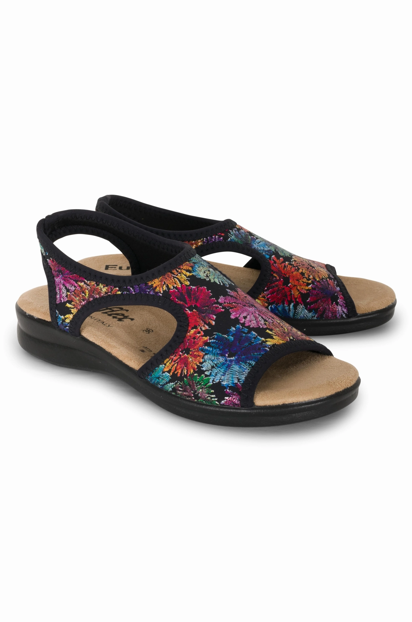 Italian made Neopene Sandal | BLACK FLORAL | TUSCANY AB Light Footwear
