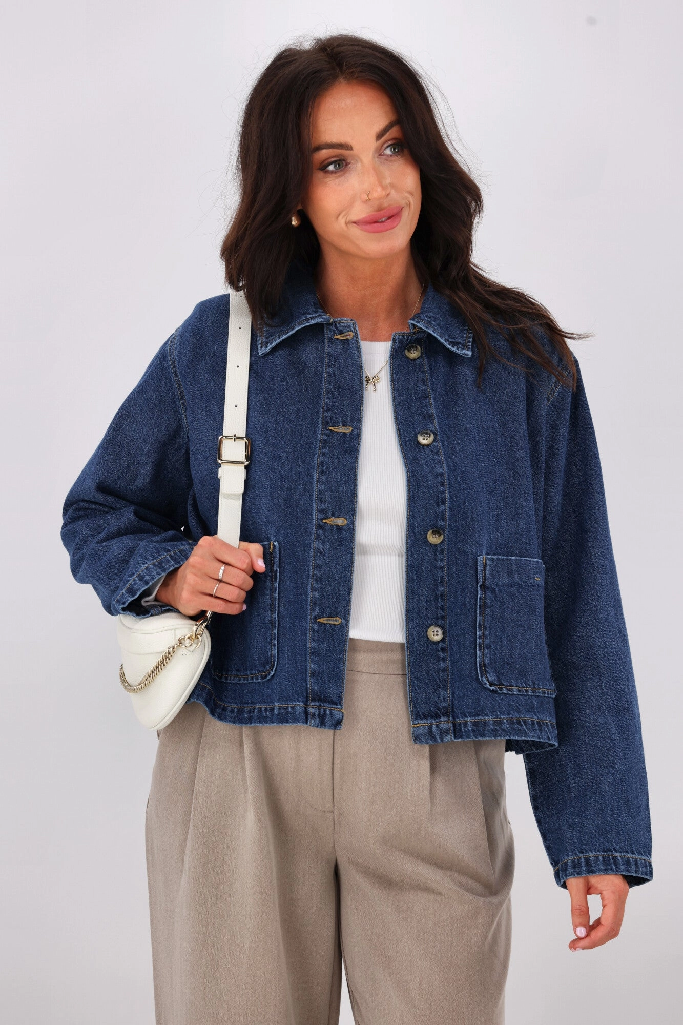 ONLY Lerin Pocket Denim Jacket Dark Blue Simple Outer