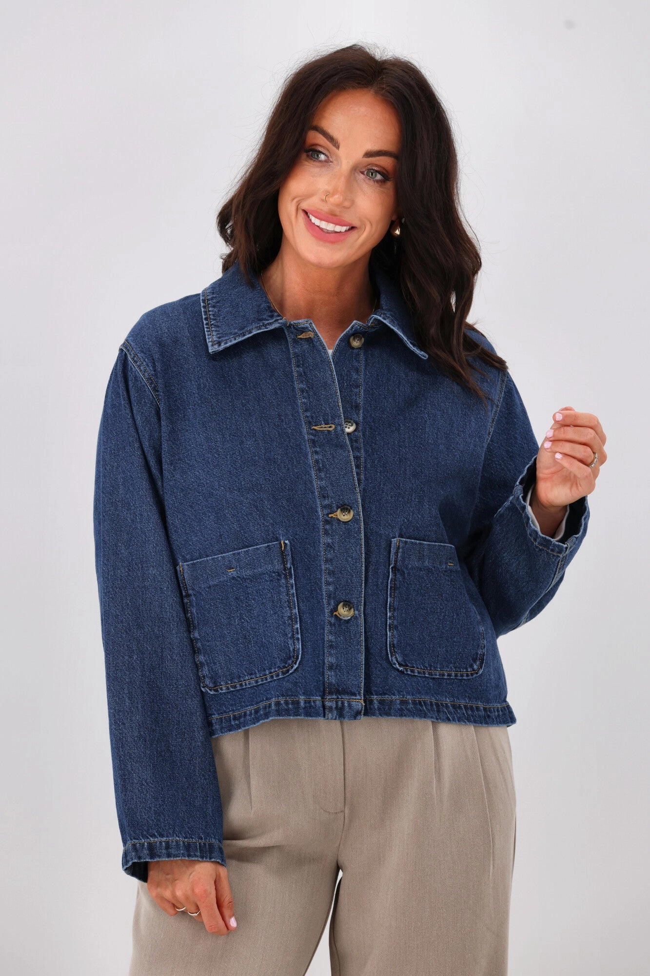 AntiStaticCoating Lightweight Construction ONLY Lerin Pocket Denim Jacket Dark Blue