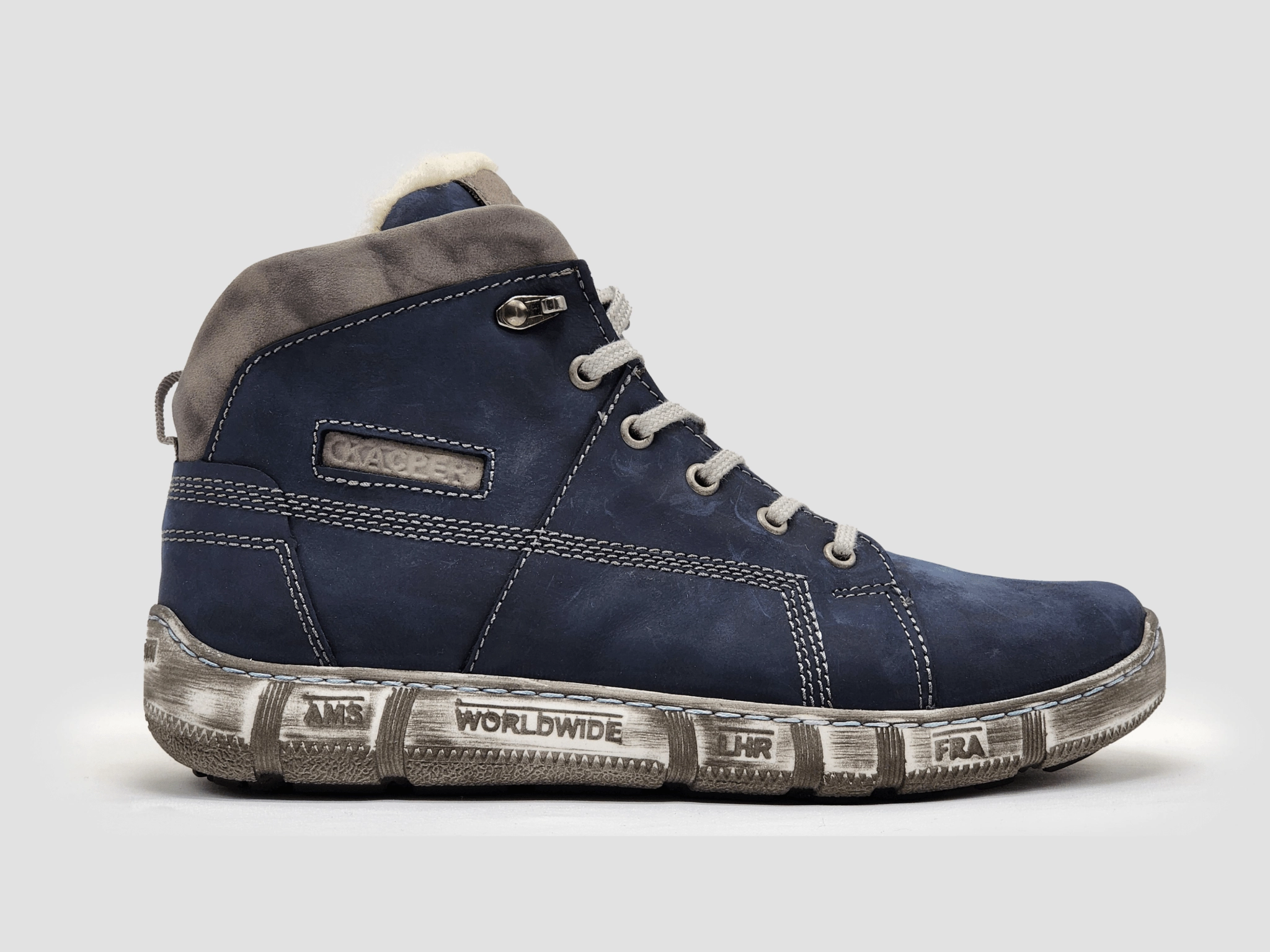 Seamless Comfort Urban Traveler Men's Comfort Thick Wool-Lined Zip-Up Leather Boots - Blue