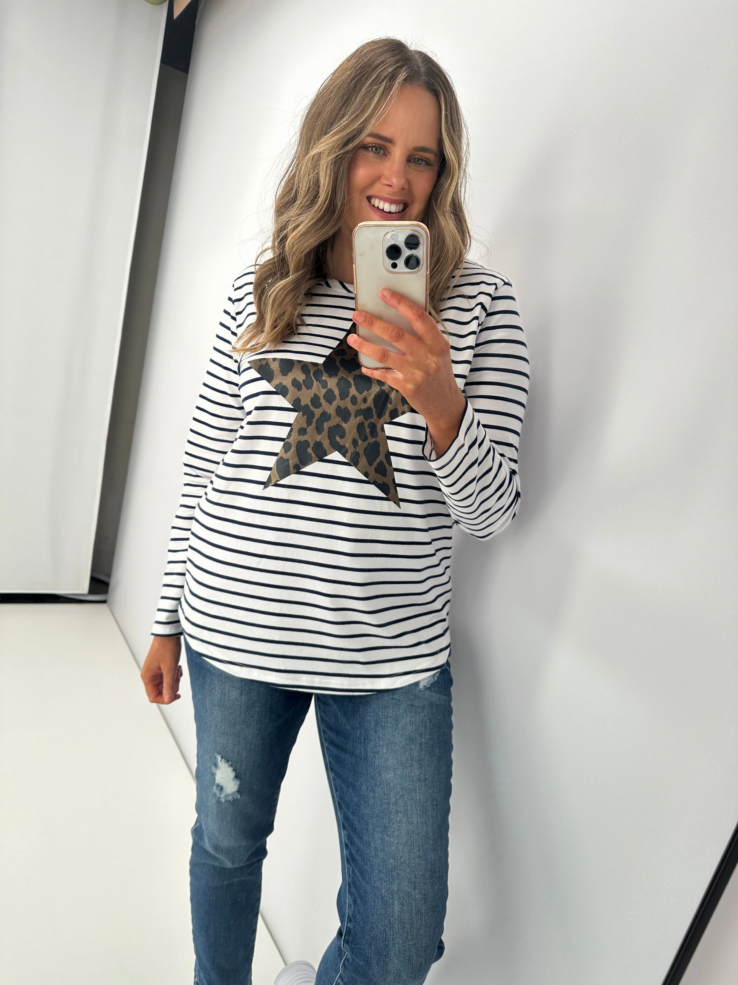 Threadz Annie Star Stripe Tee Navy/White StretchReinforcedArmholes