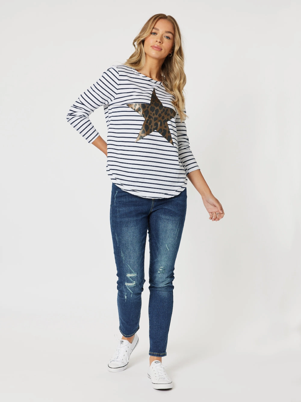 Threadz Annie Star Stripe Tee Navy/White Modern Style Trend Relaxed Design
