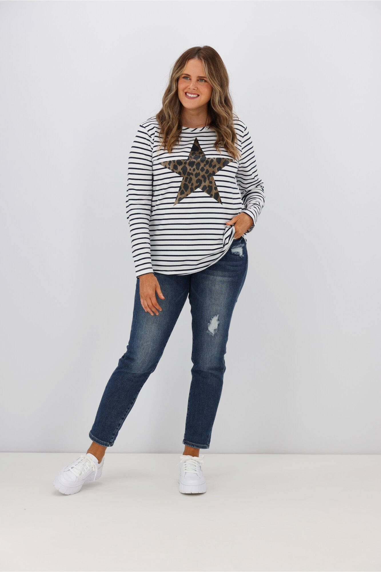 Chic And Comfortable Threadz Annie Star Stripe Tee Navy/White